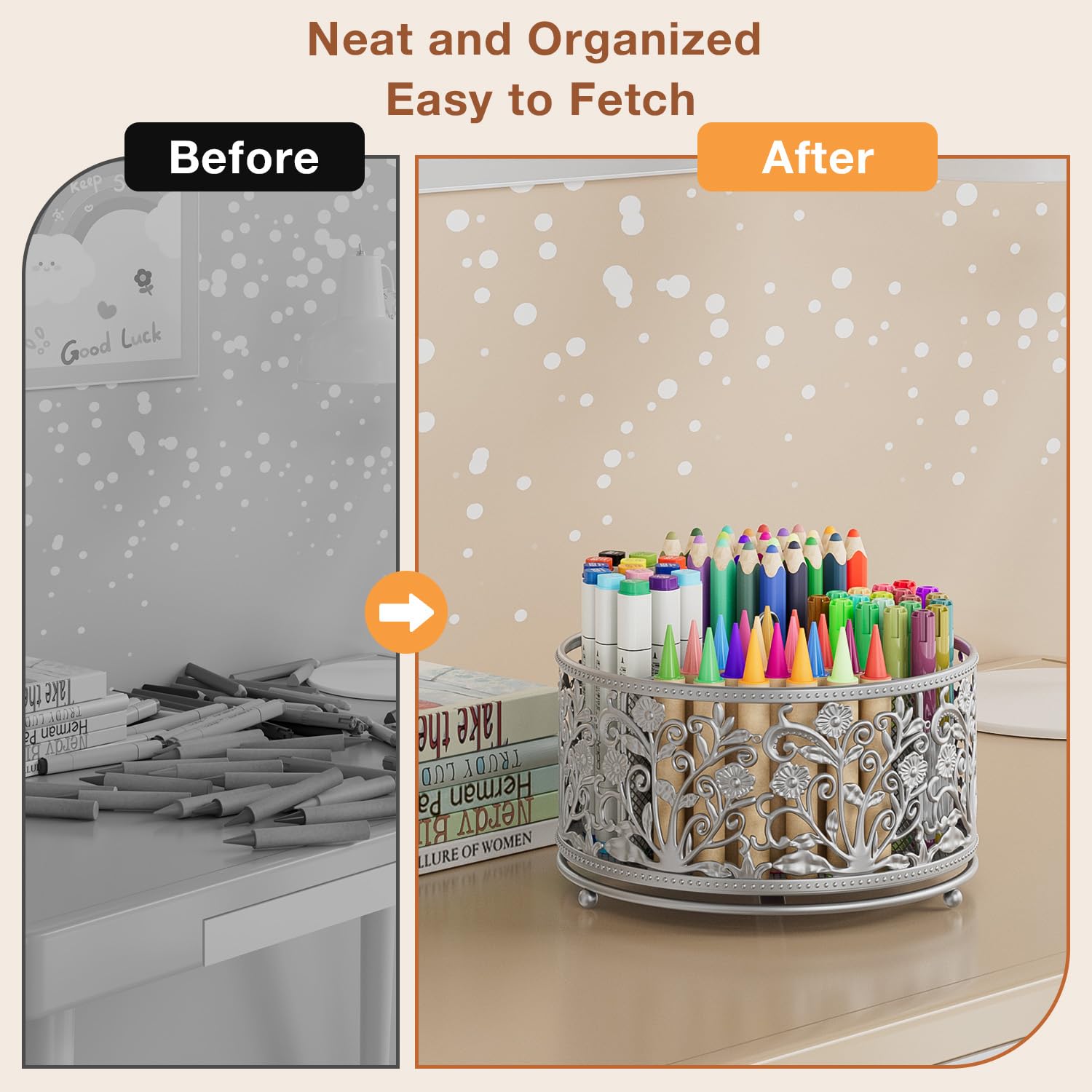 EKNITEY Pencil Pen Holder For Desk - 360° Rotating Pencil Cup Organizer