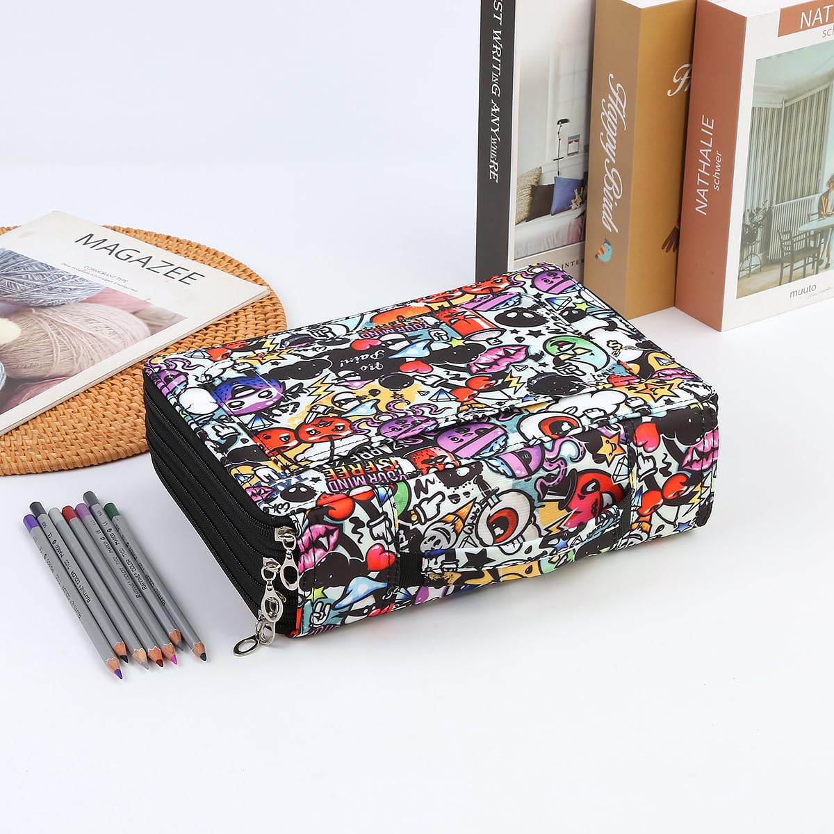 Lbxgap 200 Individual-Slots Pencil Case 4-Layer Zipped Holder w/Handle