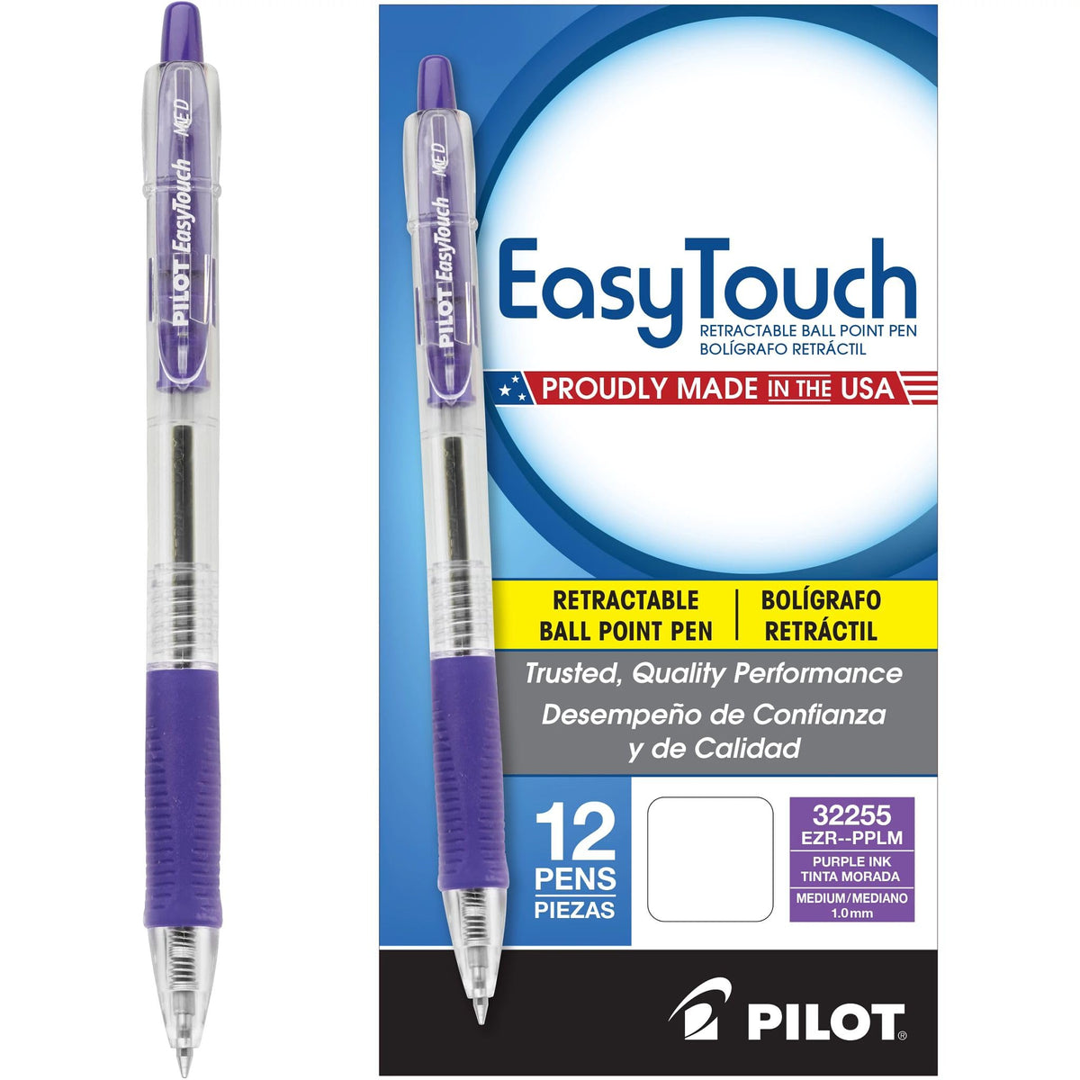PILOT EasyTouch Ballpoint Pens, Purple Ink, 12-Pack