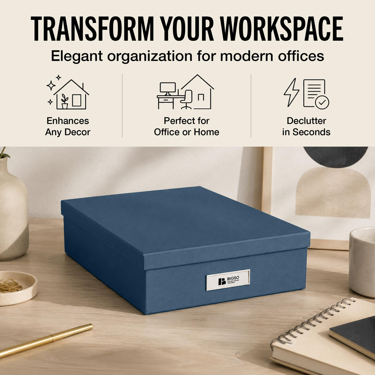 Bigso Box of Sweden Oskar Fiberboard Label Frame Document Letter Box | File Organizer for Important