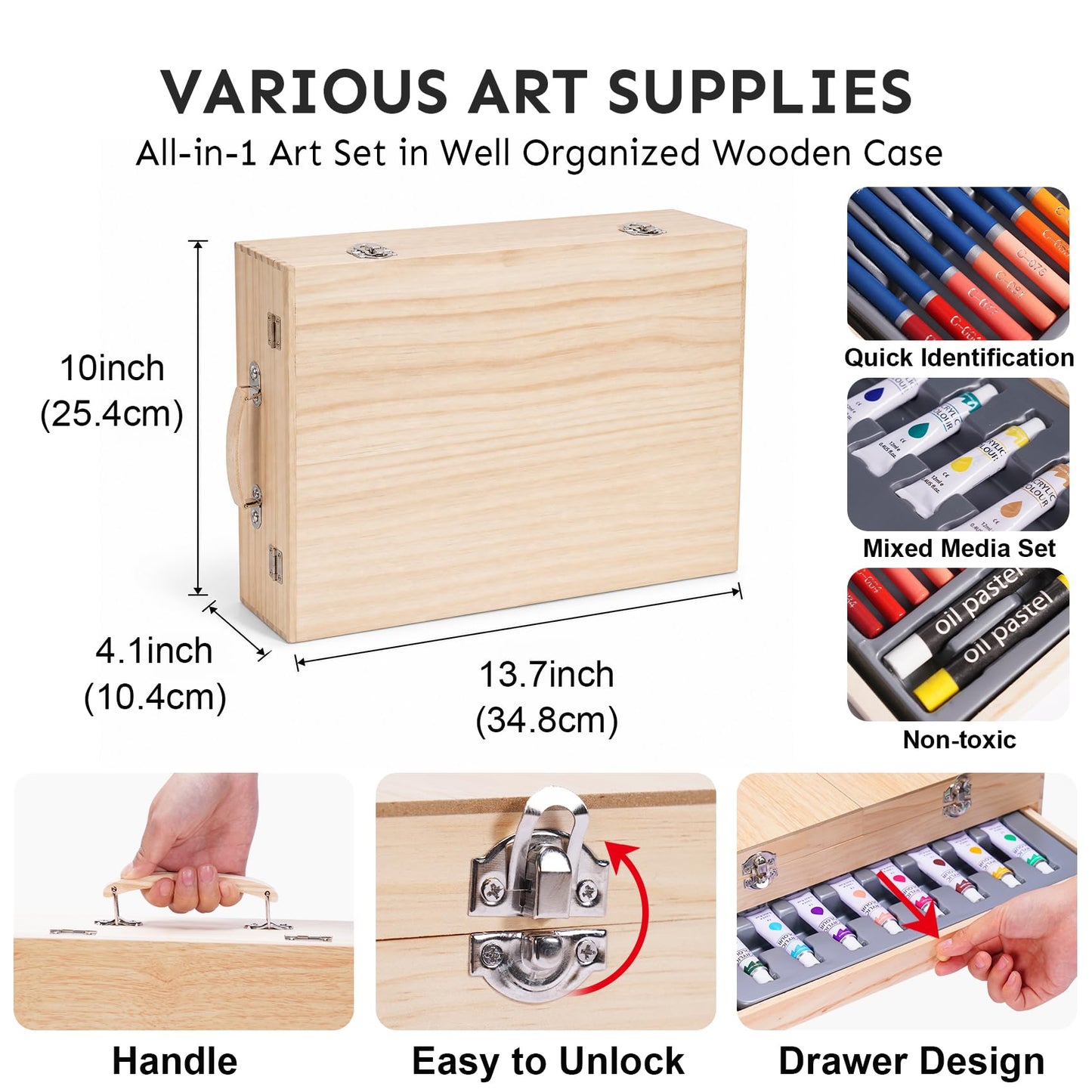 TMOL 85 Piece Deluxe Wooden Art Supplies, Art Kit with Easel, Sketching Pencils, Artist Brushes and