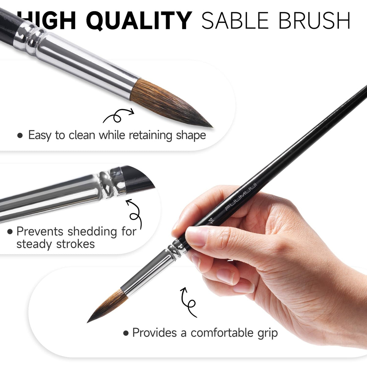 Watercolor Brush Set, Fuumuui 7pcs Professional Sable Paint Brushes with Extended Needle, Round