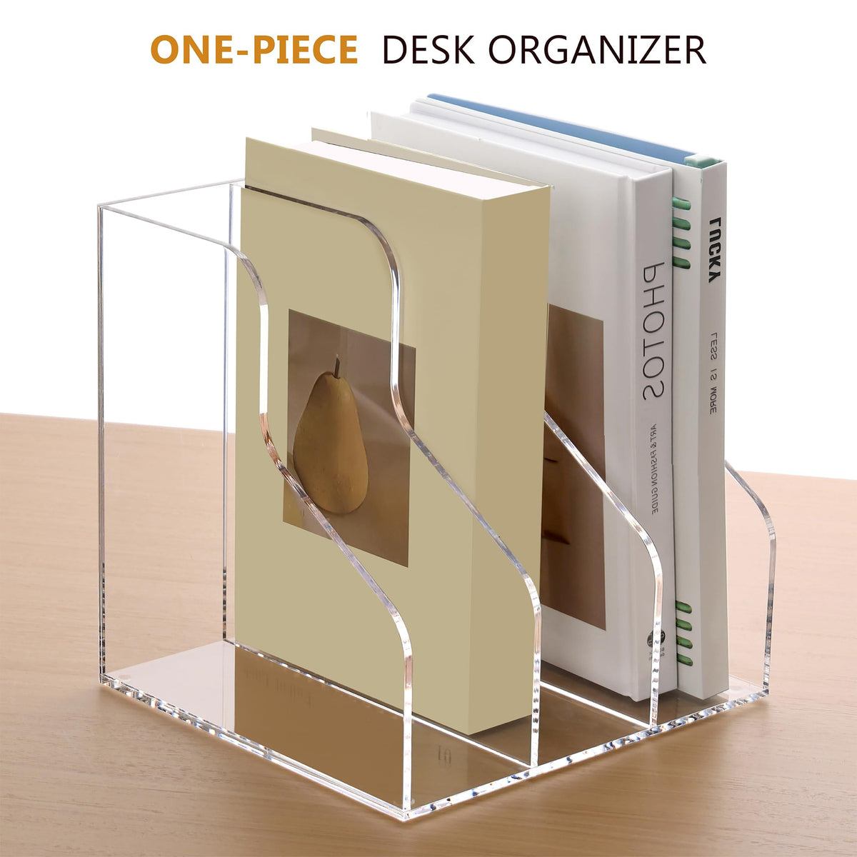SANRUI Acrylic File Organizer, Clear Magazine Holder with 3-Section, A4