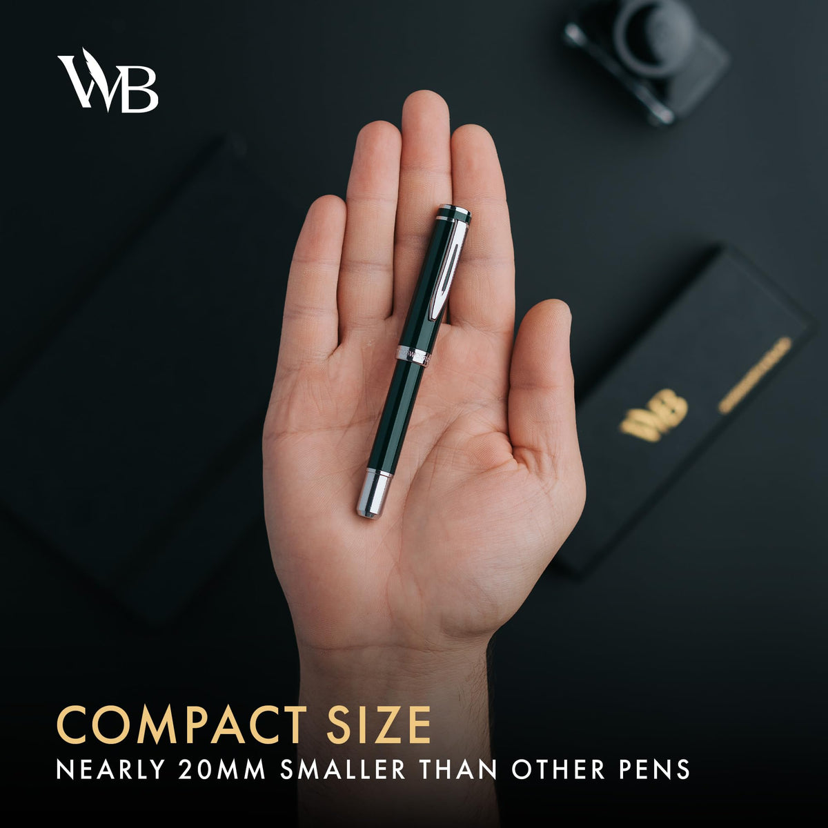 Wordsworth & Black Mini Pocket Fountain Pen for Writing, Medium Nib, Green