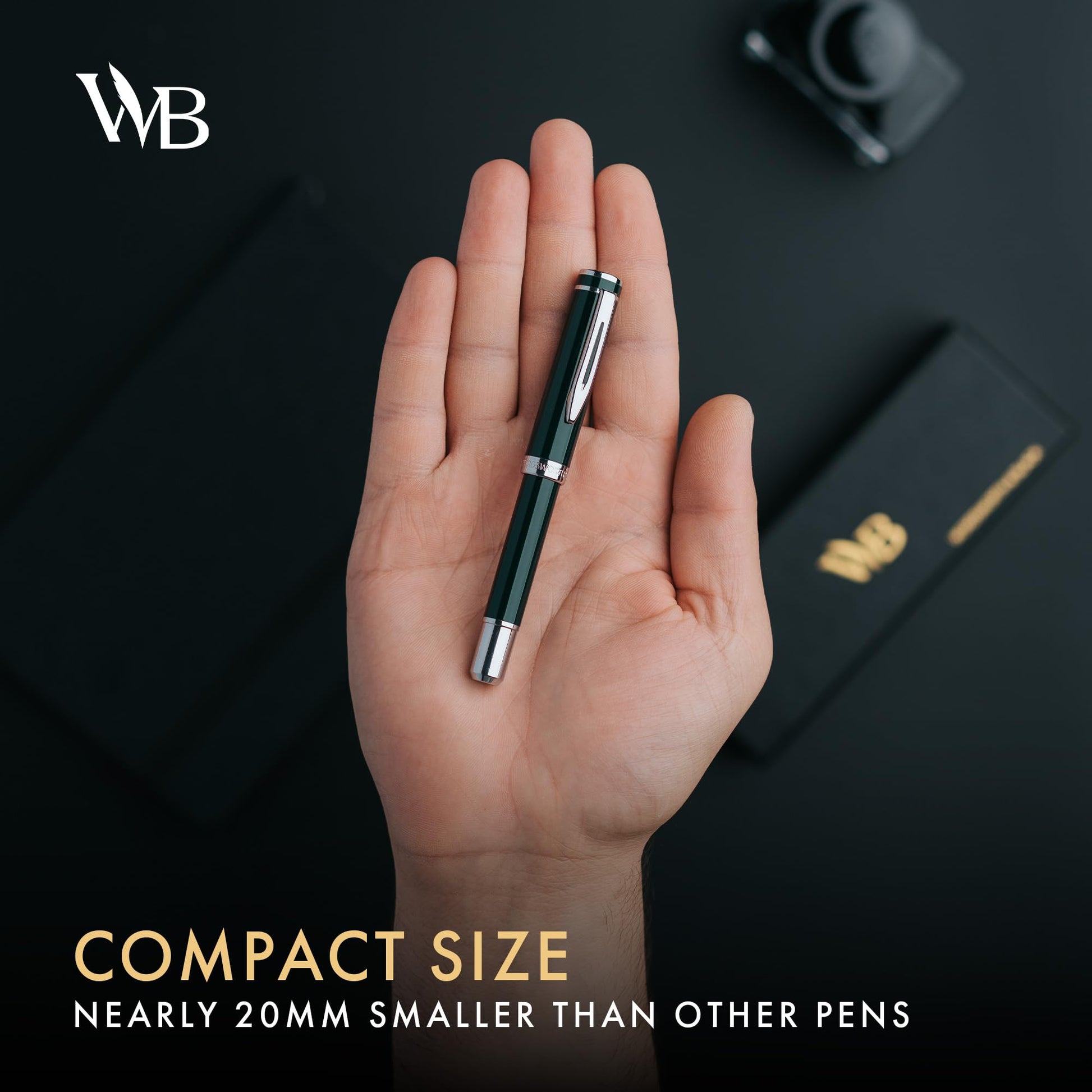 Wordsworth & Black Mini Pocket Fountain Pen for Writing, Medium Nib, Green