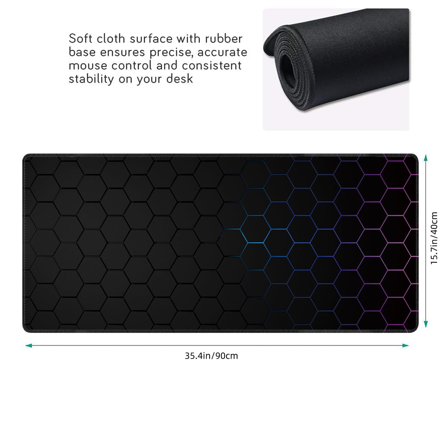 Hexagon Honeycomb Large Mouse Pad,Gaming Keyboard Desk Pad,Extended Mouse Mat Non-Slip Rubber Base