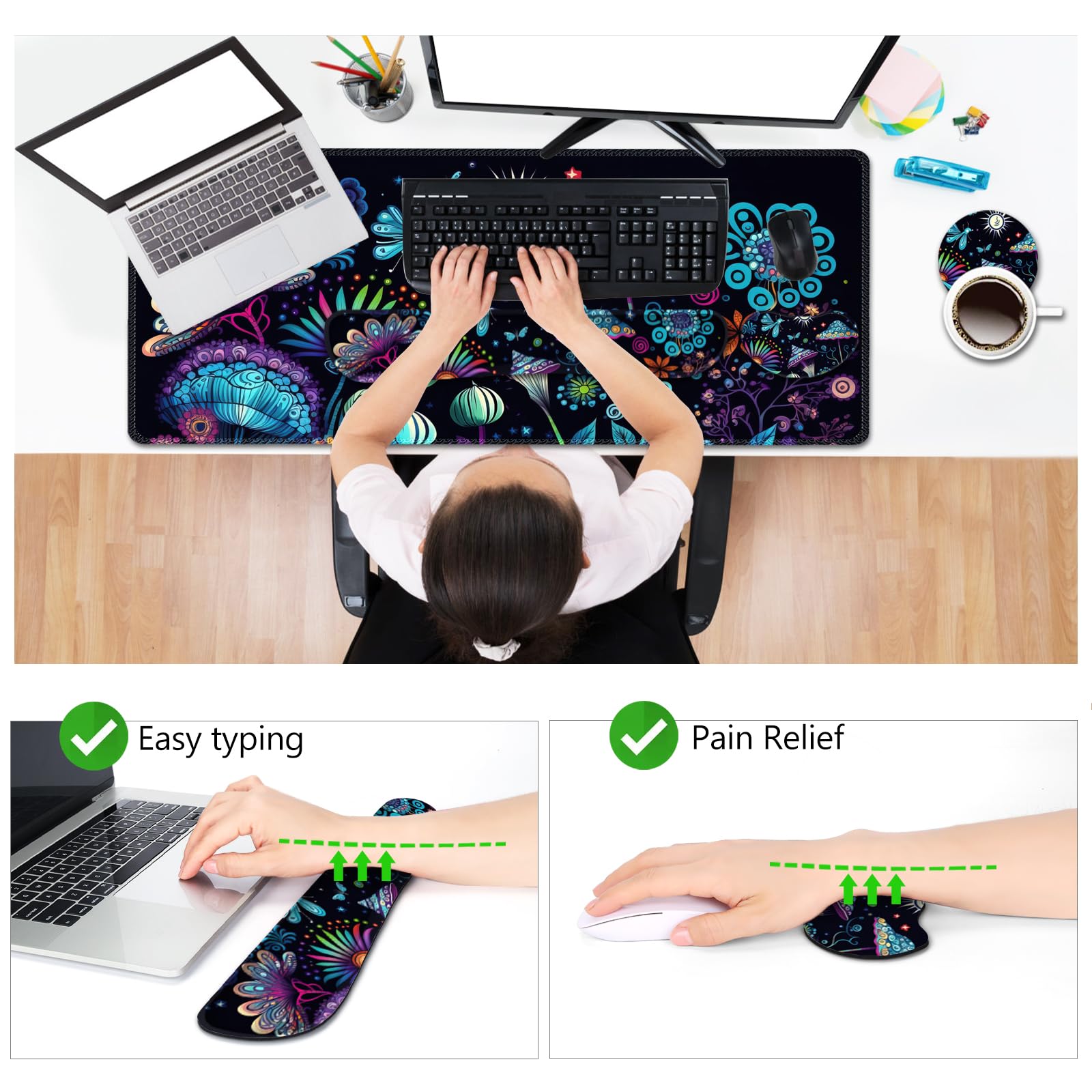 AIMSA Large Gaming Mouse Pad Set, Keyboard Wrist Rest Support+ Extended Mousepad+ Mouse Wrist