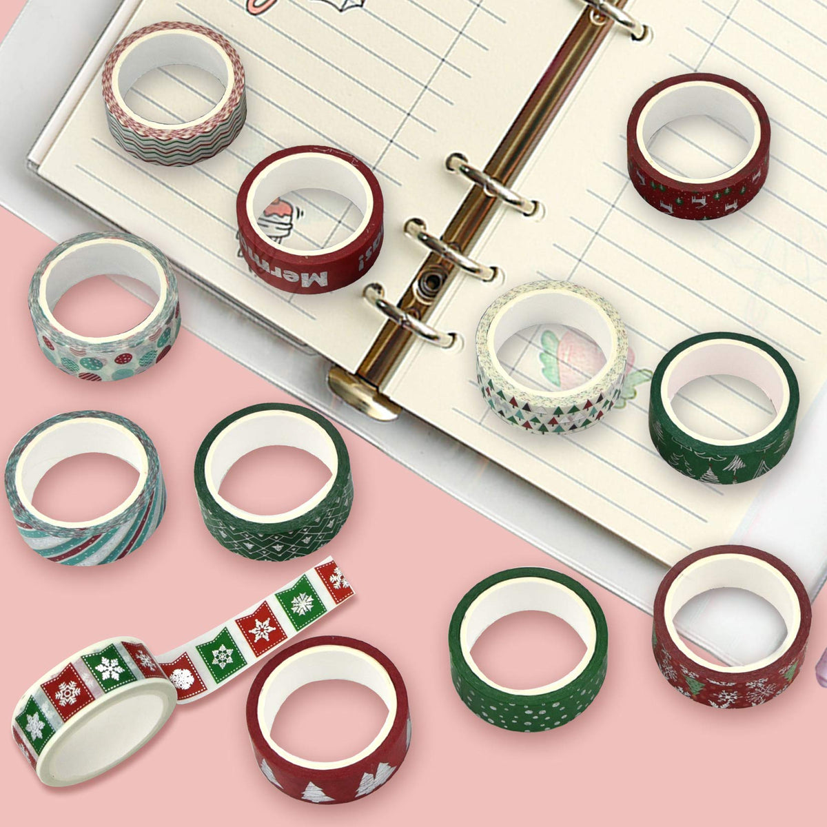 Bskifnn 12 Rolls Christmas Washi Tape 0.6" x 16.4ft Silver Foil Merry Christmas Masking Tape Great