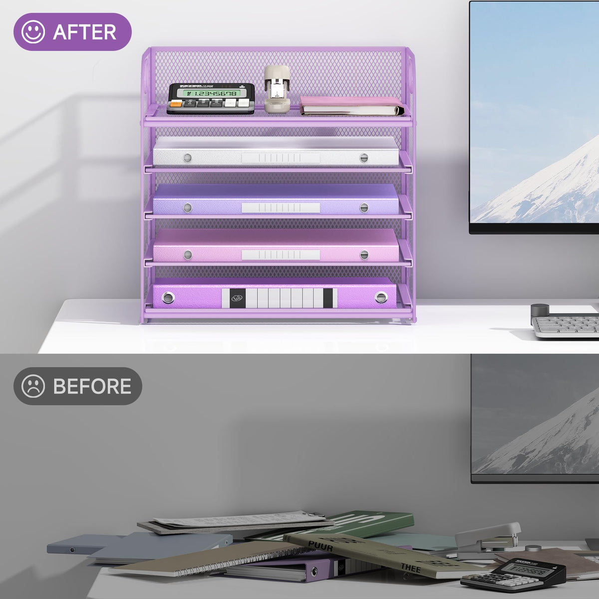 Lavatino Desk Letter Tray Paper Organizer, 5-Tier with Handle Metal Mesh Desktop File Organizer