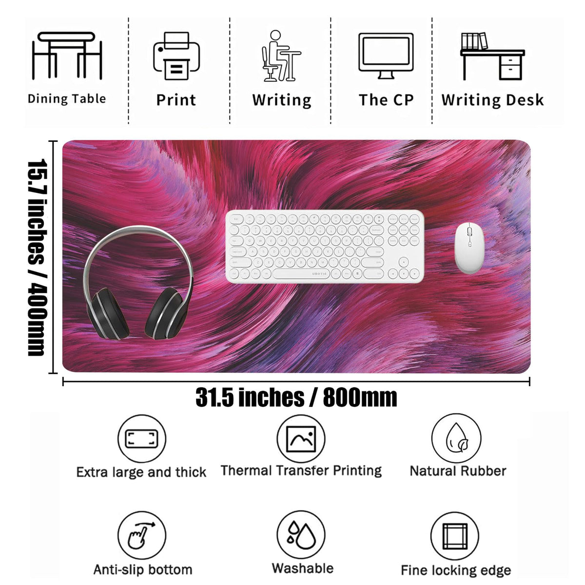 Extra Large Gaming Mouse Pad 31.5"x15.7"｜Artistic Red-Themed XXL Keyboard Pad, Mouse Mat, Desk Pad