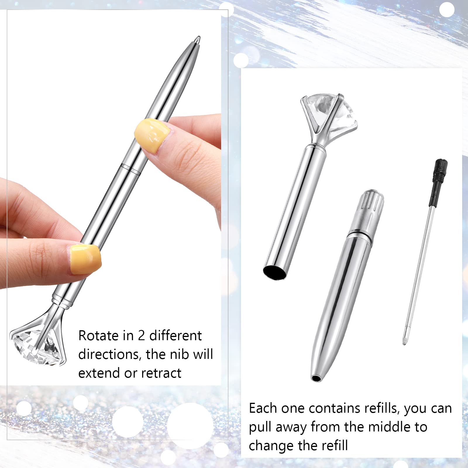 Leinuosen 50 Pcs Diamond Bridal Showers Pen Bulk, Silver