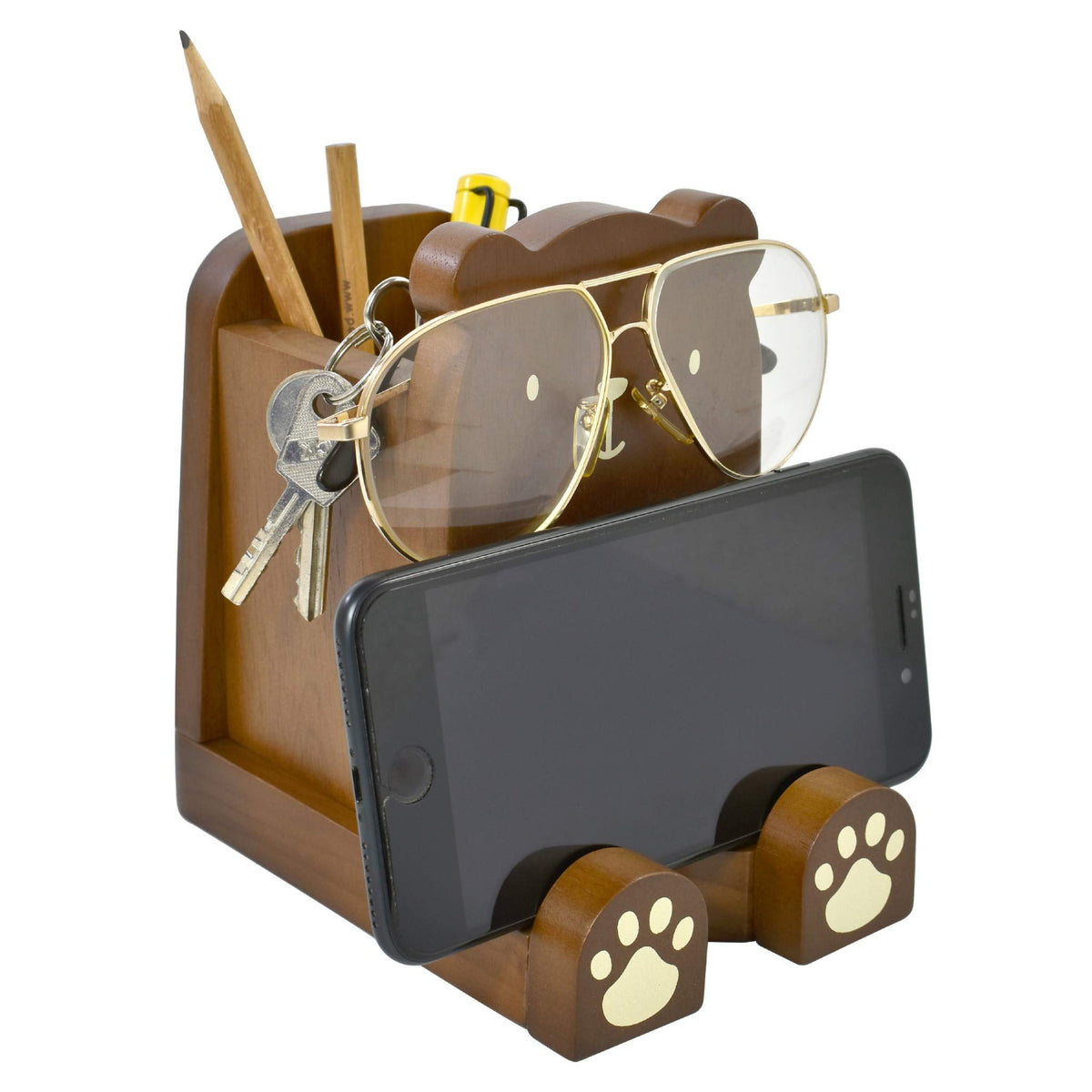 I'm Wood Multipurpose Eyeglass Phone Pen & Pencil Holder Stand Stationery Desk Box Organizer