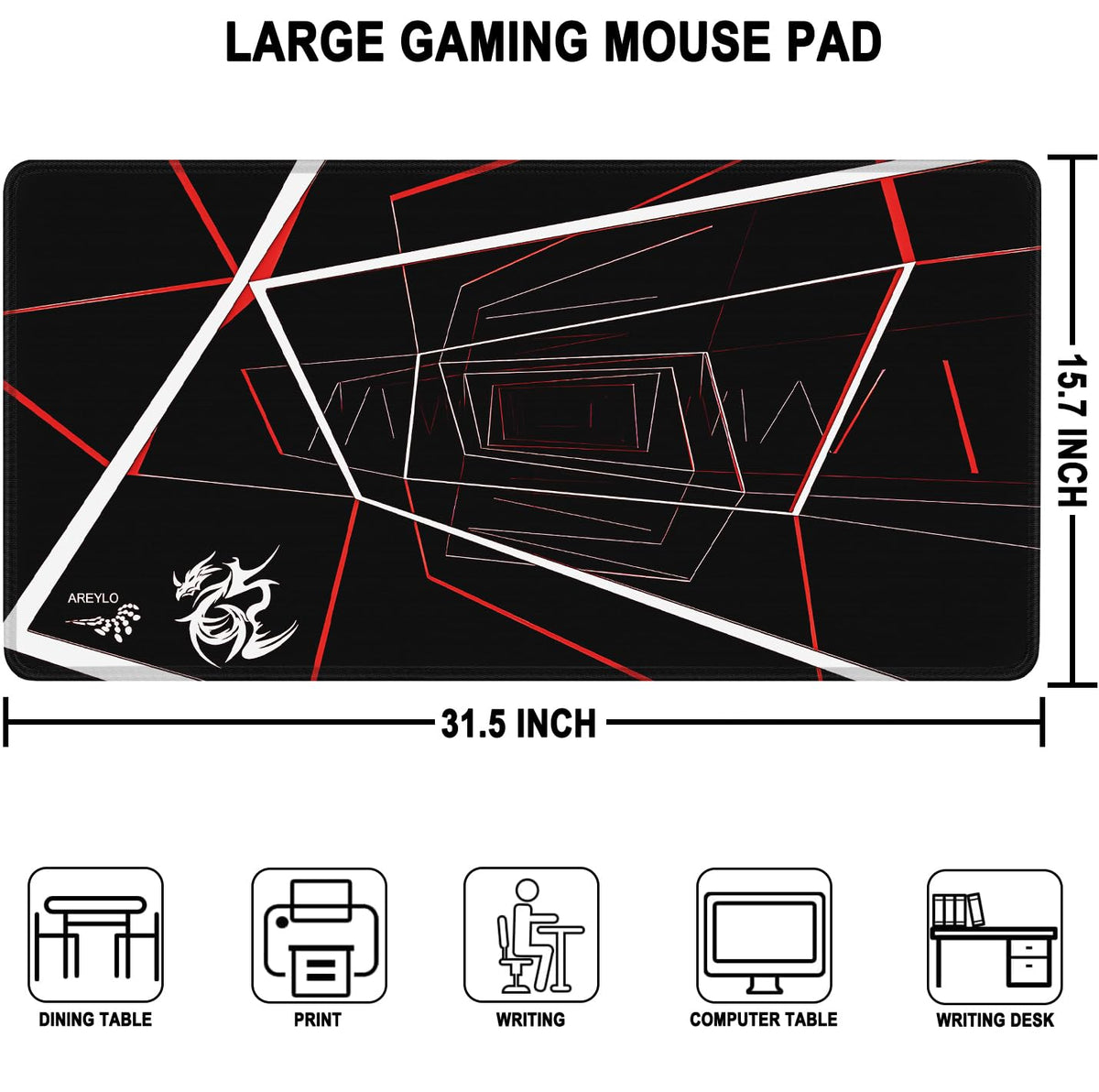 Large Gaming Mousepad, Waterproof Extra Large Mouse Pad with Stitched Edges, 31.5" x 15.7" Non-Slip