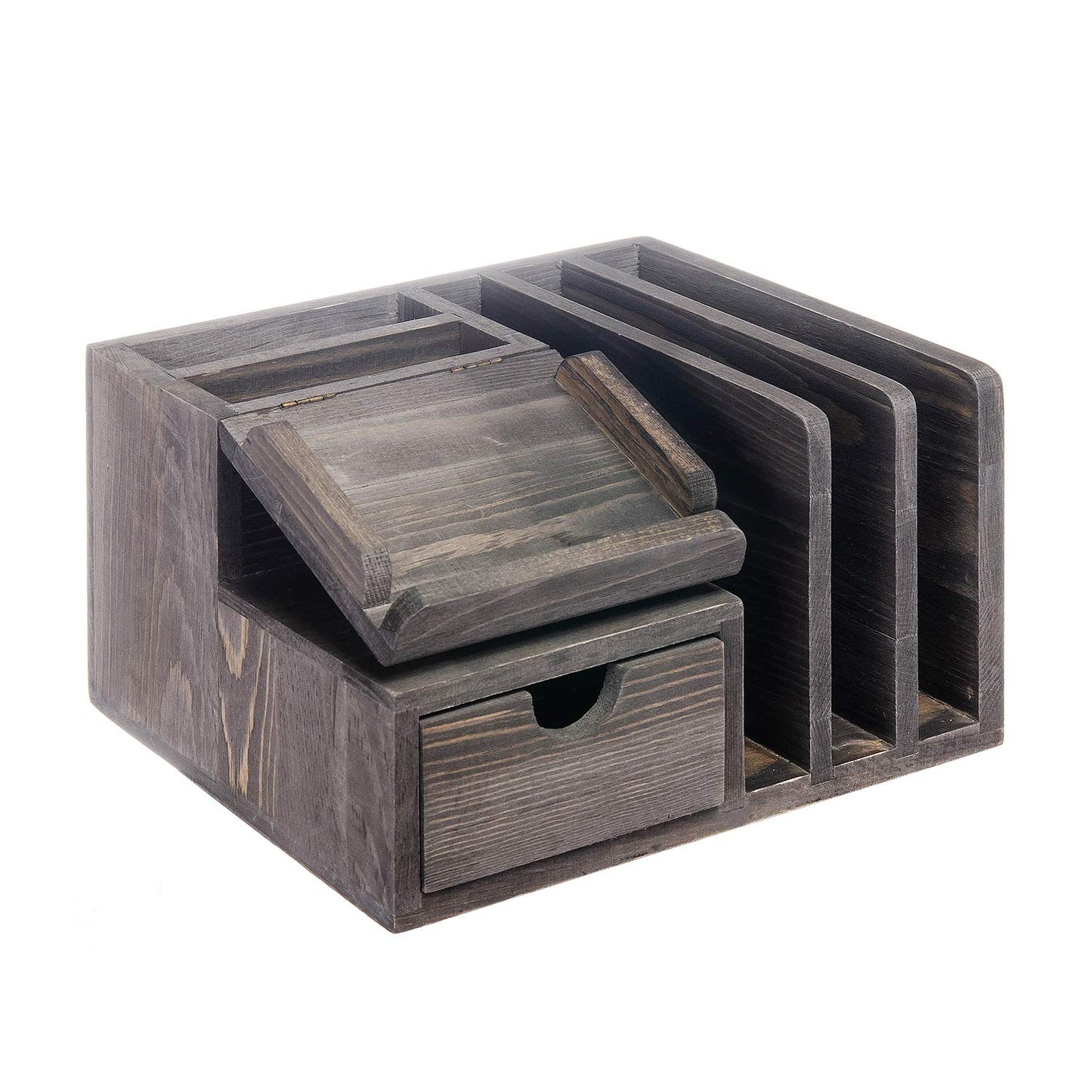 Liry Products Gray Rustic Wood Desk Organizer Storage Cabinet Mail File Paper Sticky Note Memo Pad