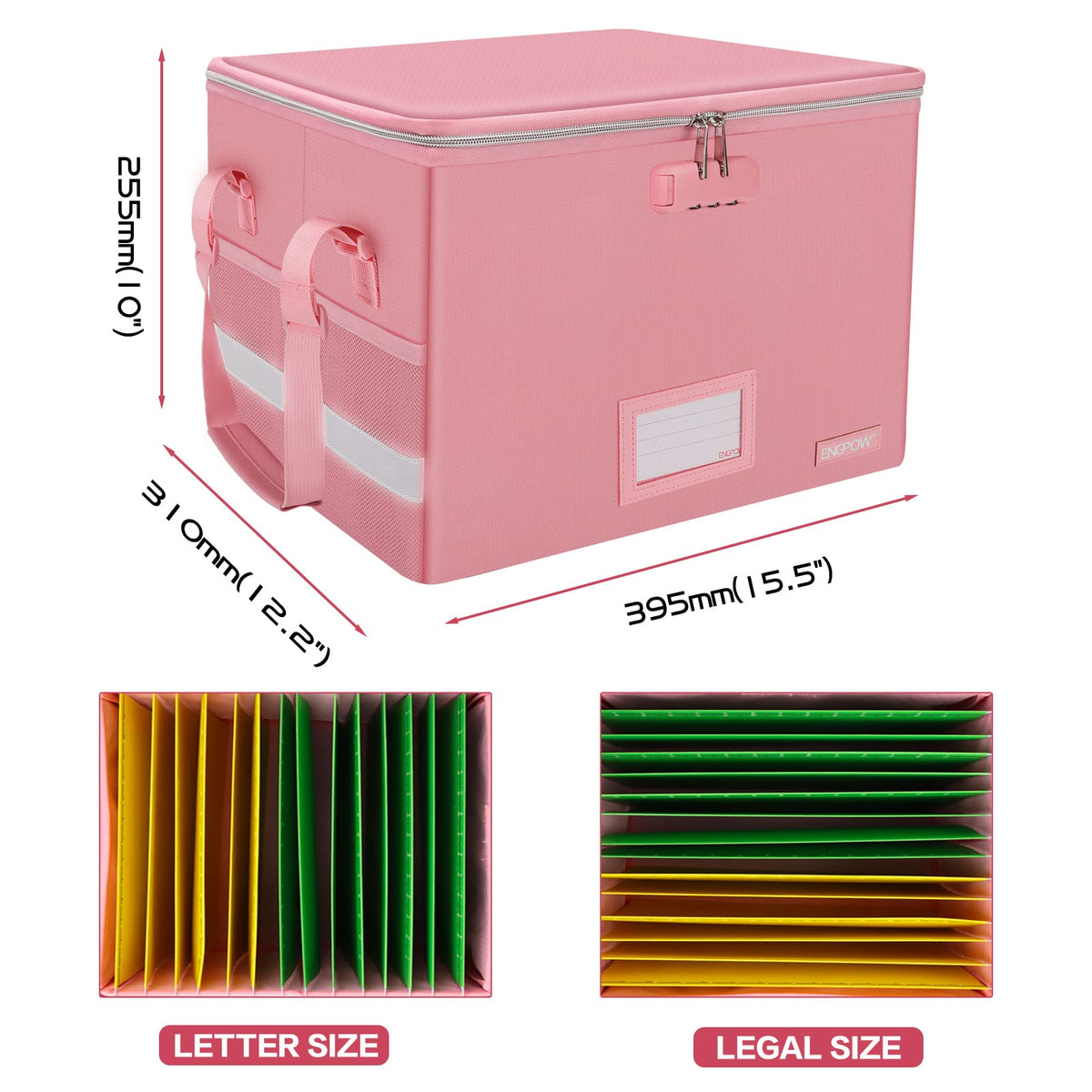 ENGPOW File Box with Lock, Fireproof Document Box with Zipper＆Pockets, Collapsible File Organizer