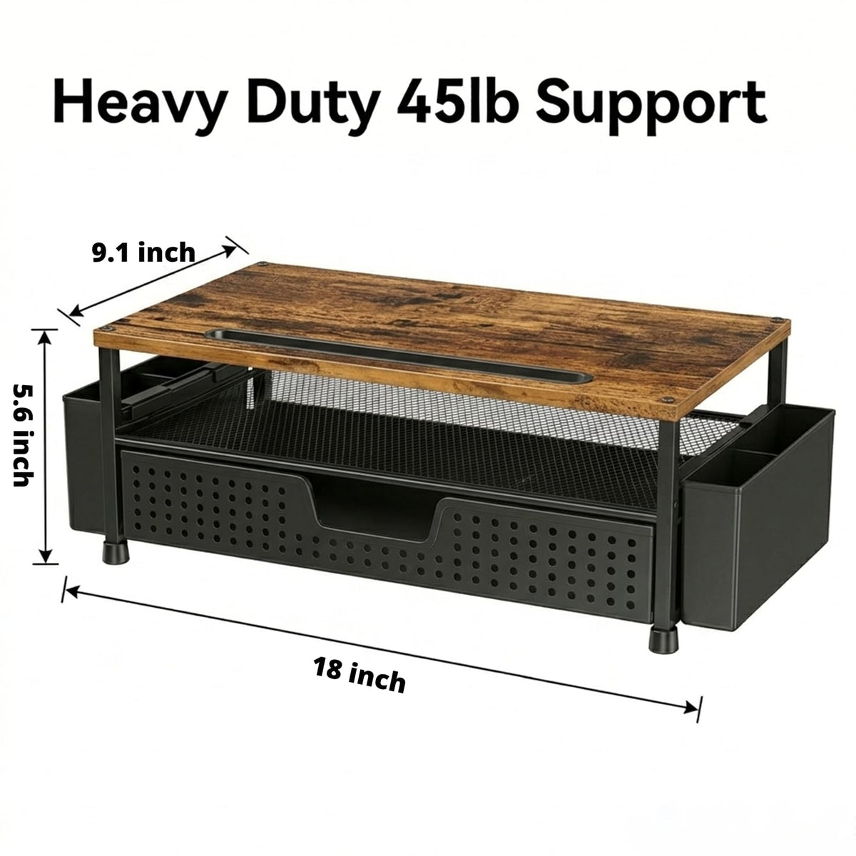 Desk Organizer and Accessories, 2-Tier Computer Monitor Stand Rise with Phone Holder, Drawer & 2