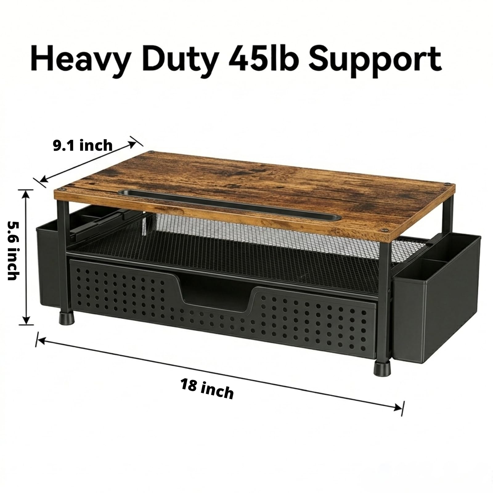 Desk Organizer and Accessories, 2-Tier Computer Monitor Stand Rise with Phone Holder, Drawer & 2