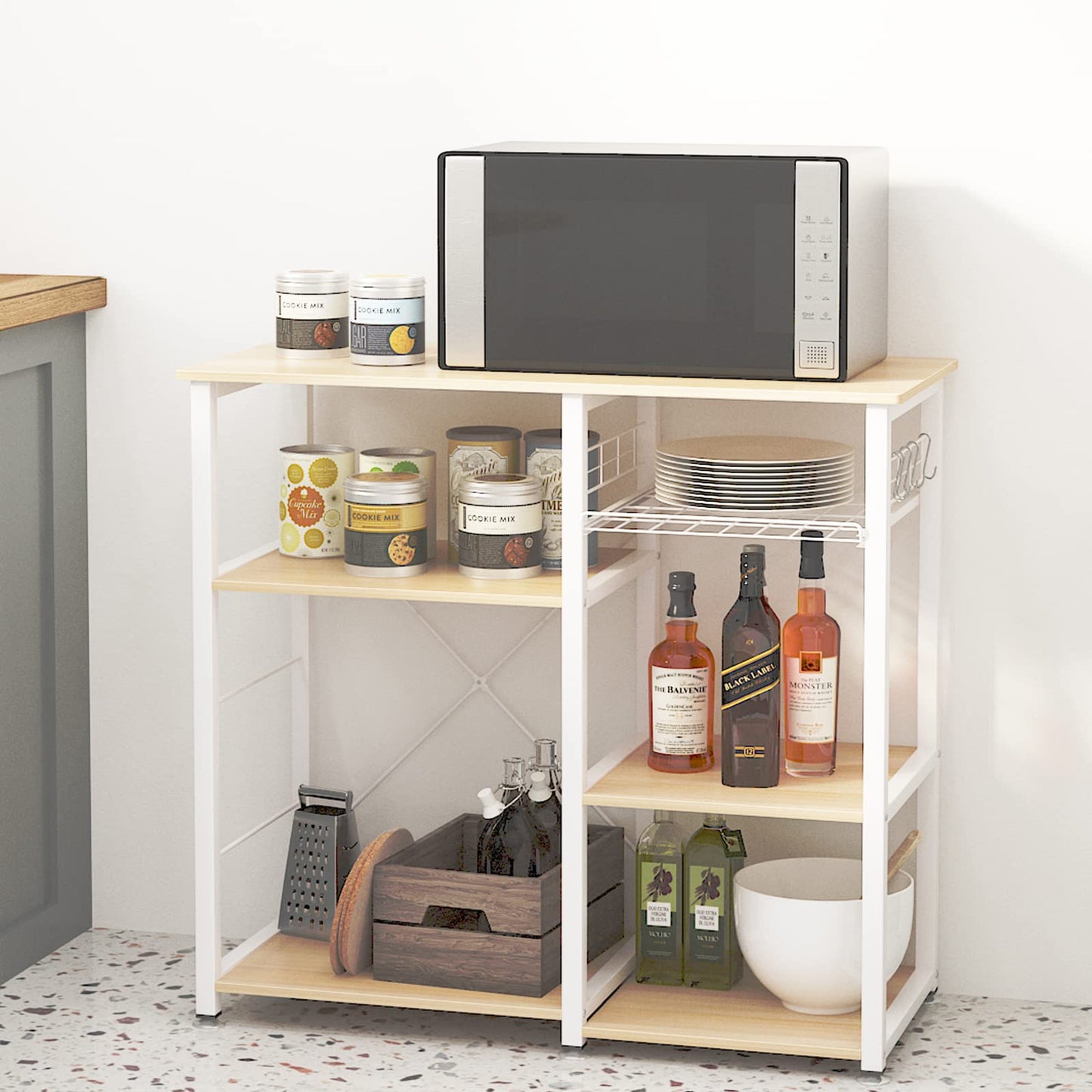 sogesfurniture 3-Tier Kitchen Baker's Rack Utility Shelf Microwave Stand with Storage and Drawer