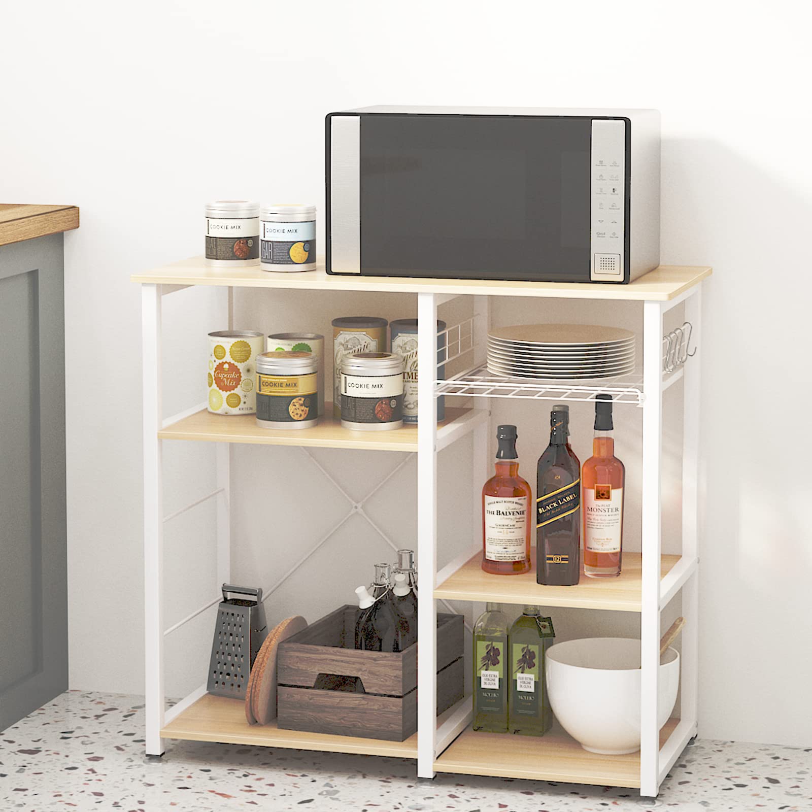 sogesfurniture 3-Tier Kitchen Baker's Rack Utility Shelf Microwave Stand with Storage and Drawer