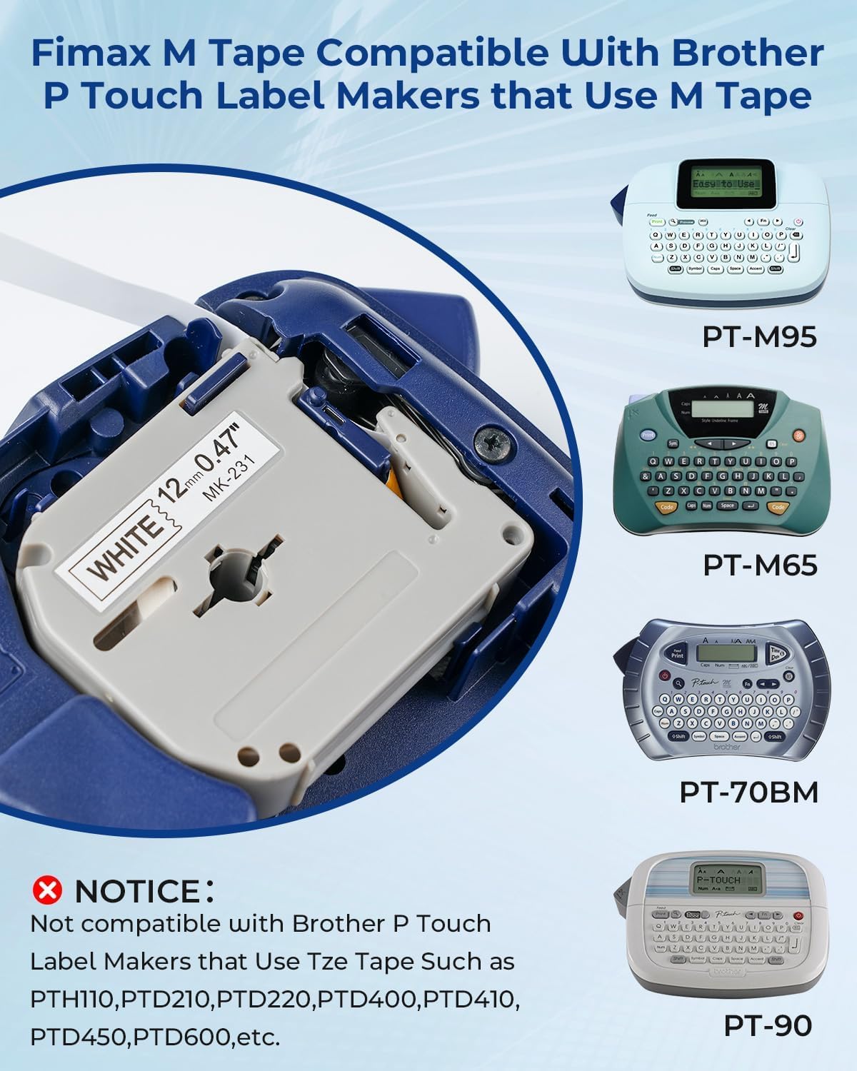 M-K231 Tape Compatible with Brother PT-M95 PTouch Label Maker 4 Pack M231