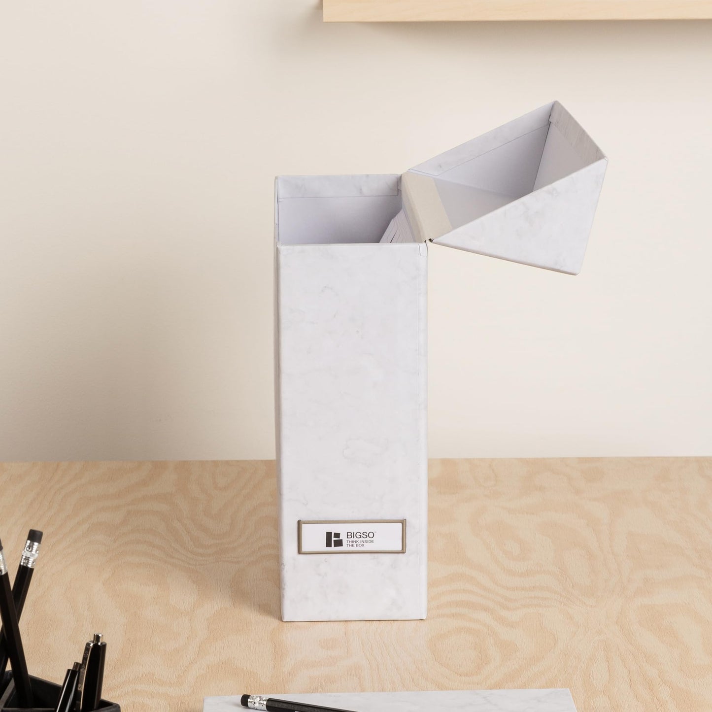 Bigso Lovisa Fiberboard Label Frame 12 File Storage Box - Paperwork Storage Box with Metal Label