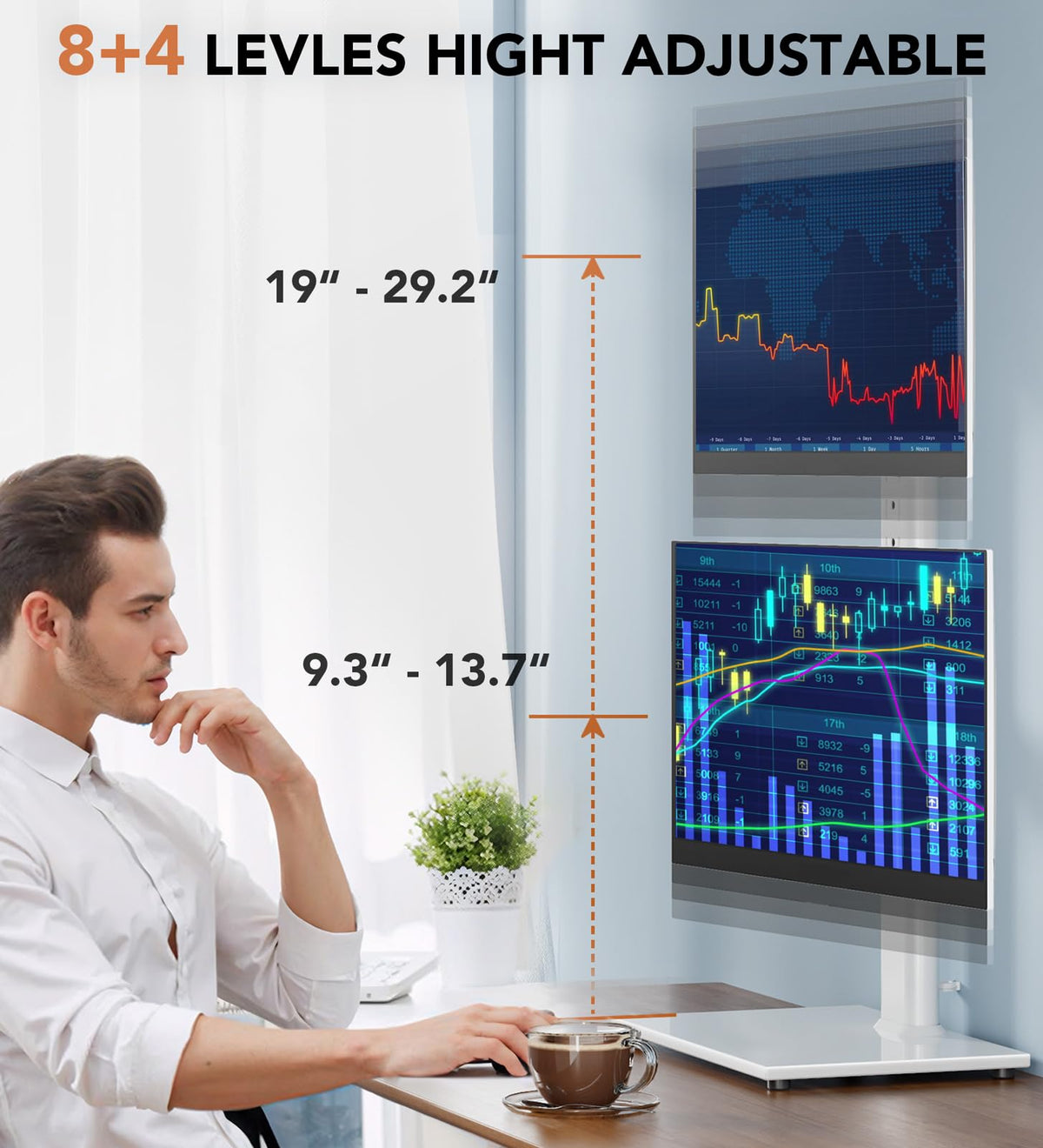 Hemudu Dual Monitor Stand - Vertical Stack Screen Free-Standing Monitor Riser Fits Two 13 to 34