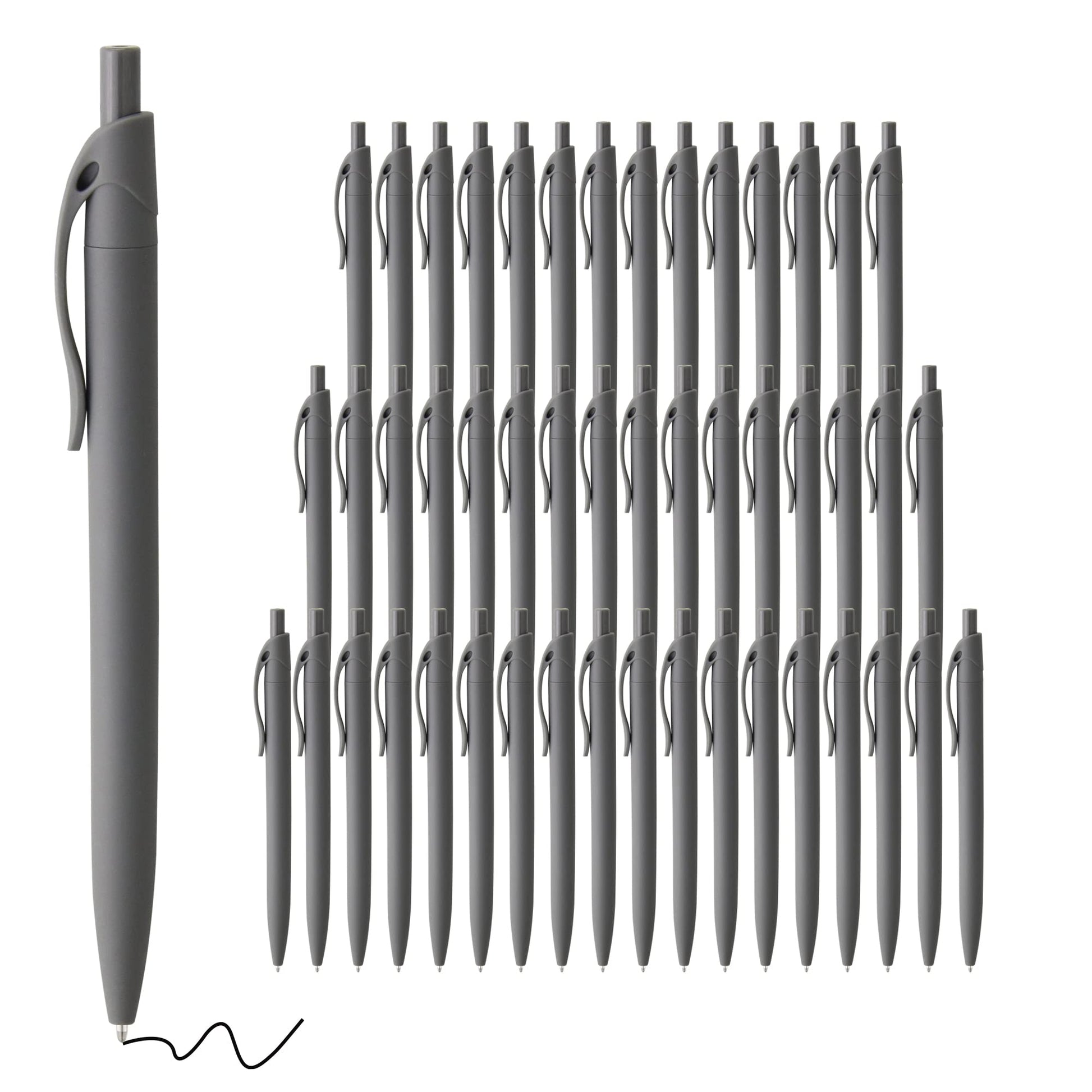 deegtran Pens Bulk, 50 Pack No Bleed Grey Barrel Black Ink Click Pens, Wholesale Retractable