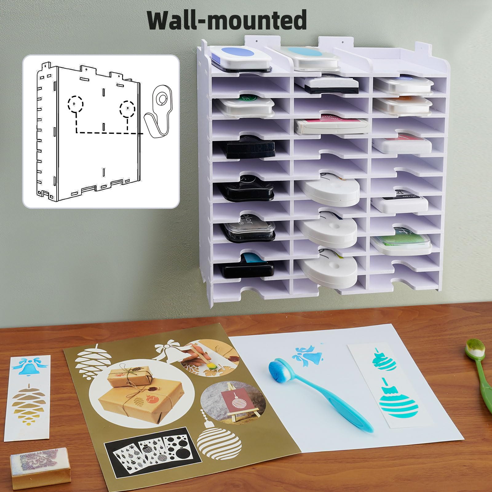 SANFURNEY Ink Pad Storage Holder, 36 Slots Stamp Pad Organizer Rack