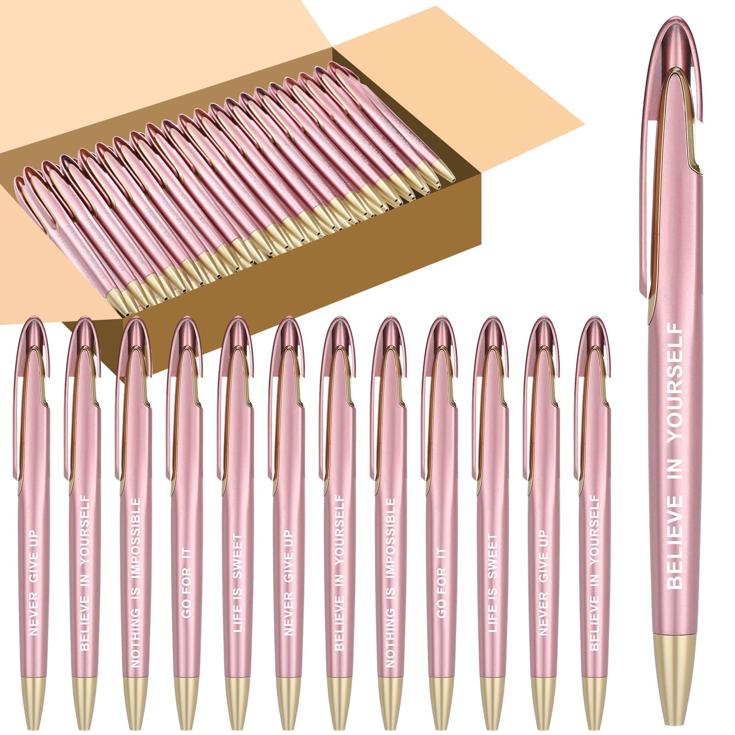 Lincia 100 Pcs Motivational Ballpoint Pens Bulk, Retractable, Black Ink