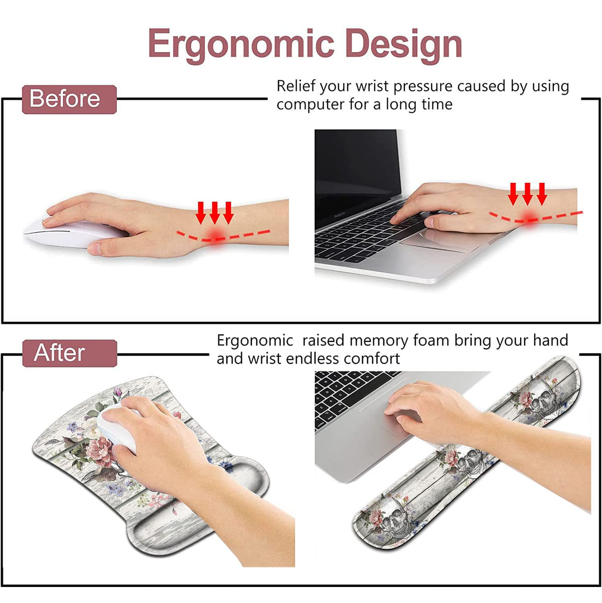 Mouse Pad with Wrist Support, Ergonomic Gel Mouse Pad, Memory Foam Keyboard Wrist Rest, Suitable