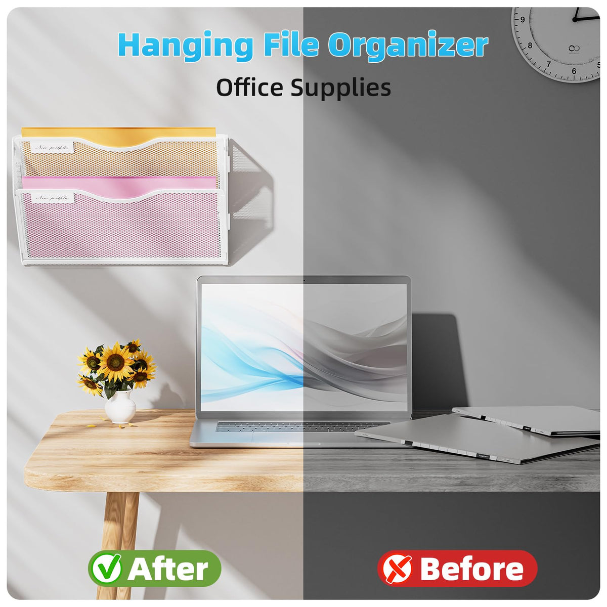Marbrasse Wall File Holder 2-Tier Hanging Wall File Organizer, Mesh Mail Holder for Papers, Wall