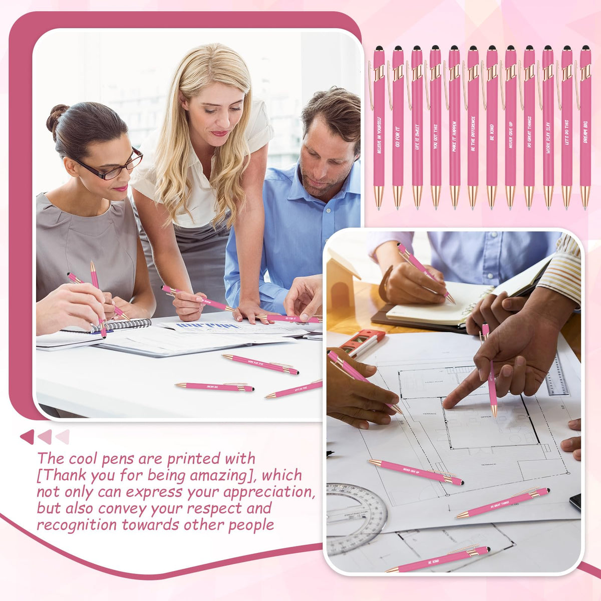 Yeaqee 24 Pcs Inspirational Ballpoint Pens Black Ink Stylus, Rose Red