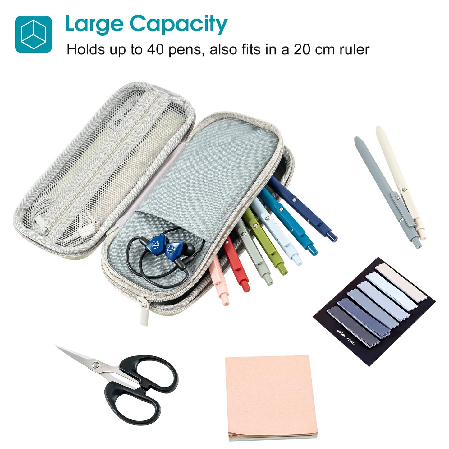 ProCase 2-Layer Hard Pencil Case, Large Capacity Storage Pouch, Sagegreen