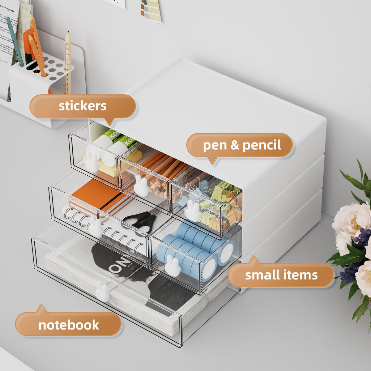 Marbrasse Desk Organizer with 6 Drawers, 3 Tier Stackable Storage Drawers Plastic Makeup Storage