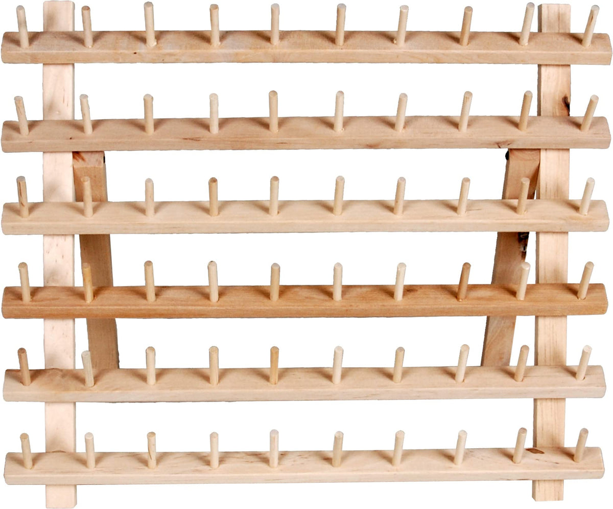 Dritz Wooden Thread Rack – Holds 60 Spools – Wall-Mount or Free-Standing with Pull-Out Legs – Wood