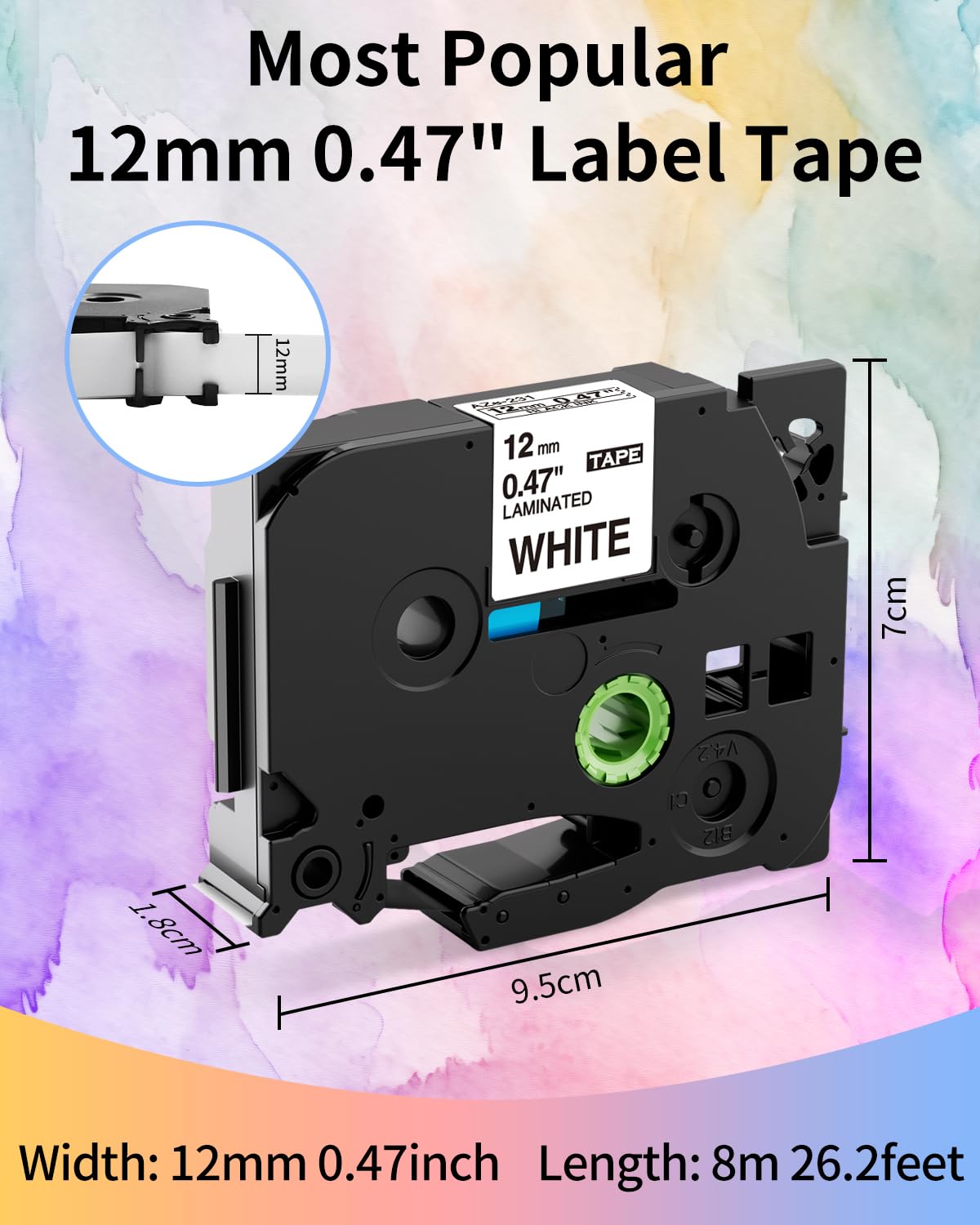 P Touch Label Maker Tape 12mm 0.47 in Laminated White/Black/Red/Blue/Yellow