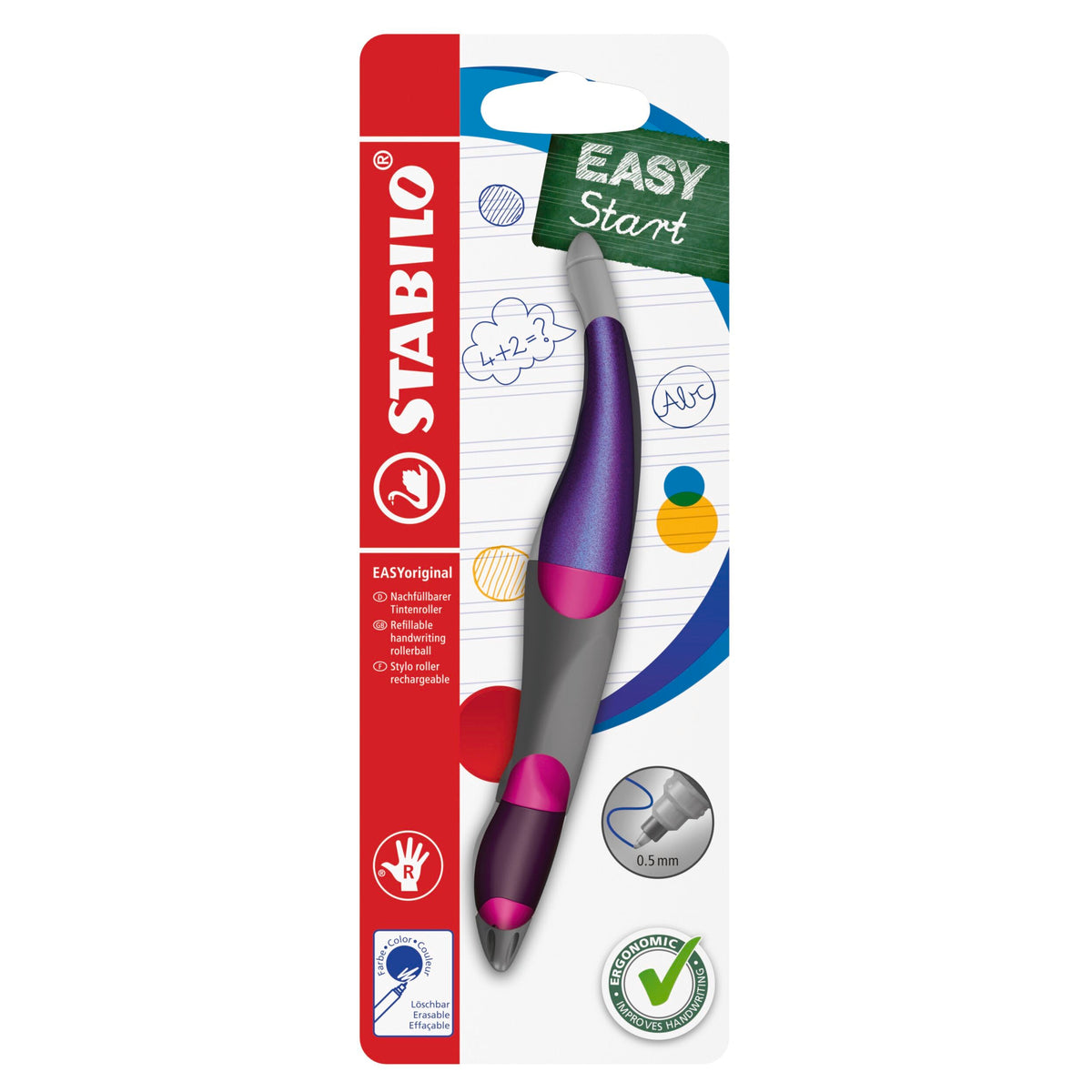 STABILO Ergonomic Rollerball EASYoriginal Holograph - Right-Handed - Pack of 1 - Magenta