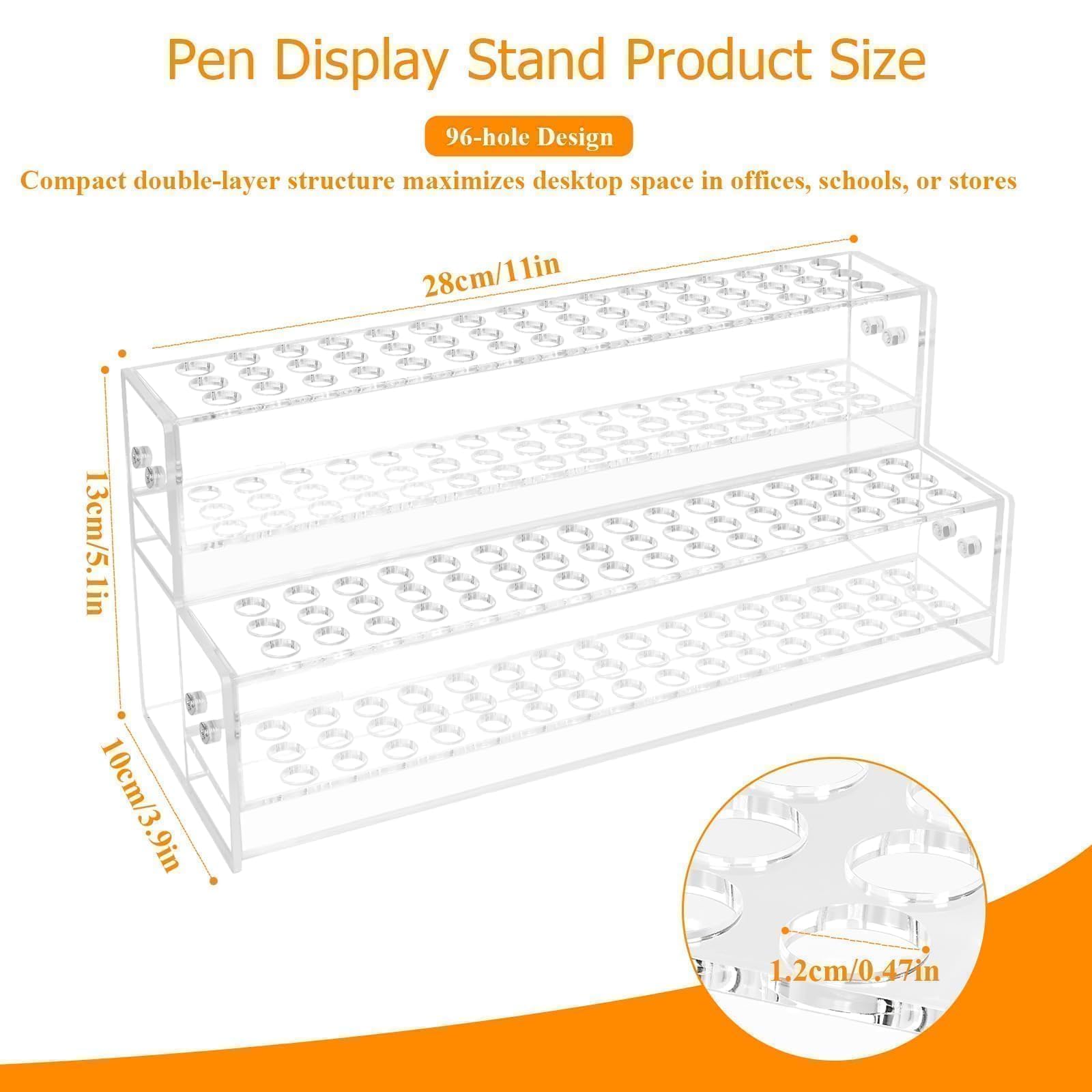 96-Slots Acrylic Pen Holder for desk,2-Tier Pen Display Stand for School