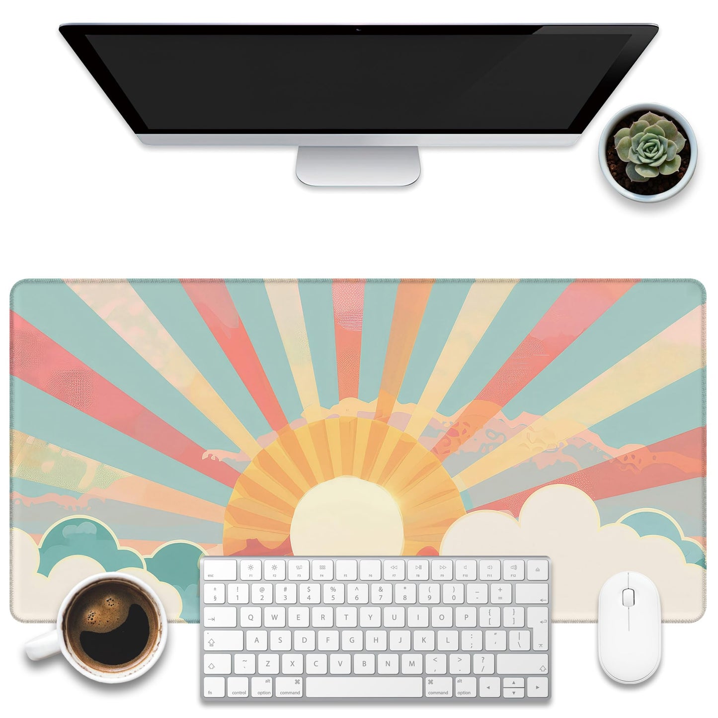 KOAIWPAE Large Gaming Mouse Pad for Desk, Boho Pastel Sun Desk Mat, Colorful Sunshine Desk Pad