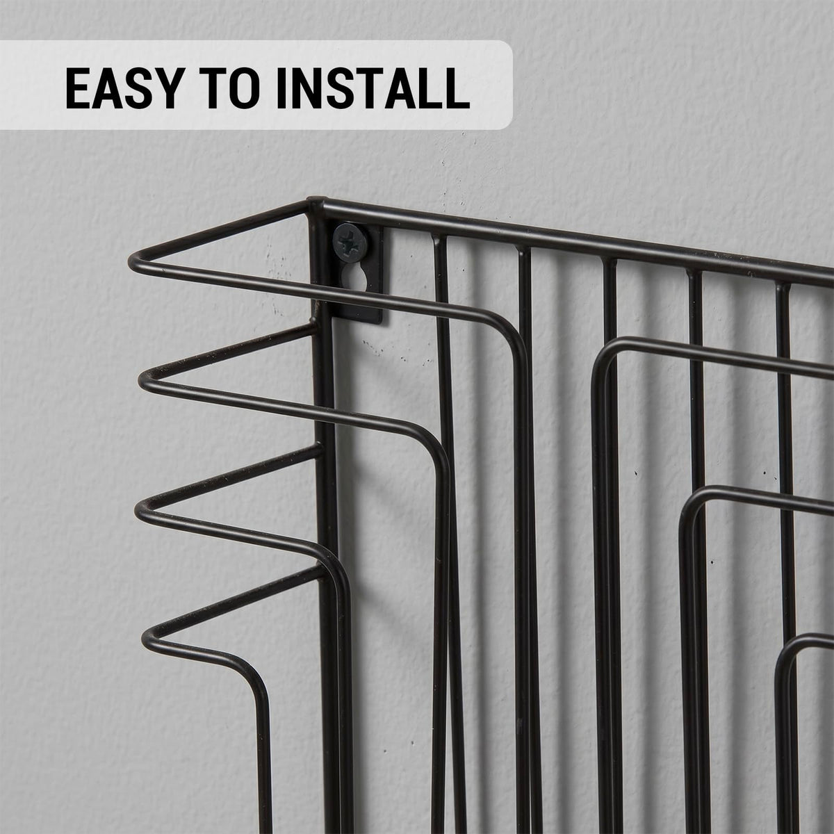 MyGift Black Metal Wire Wall Mounted Magazine File Holder Organizer Rack