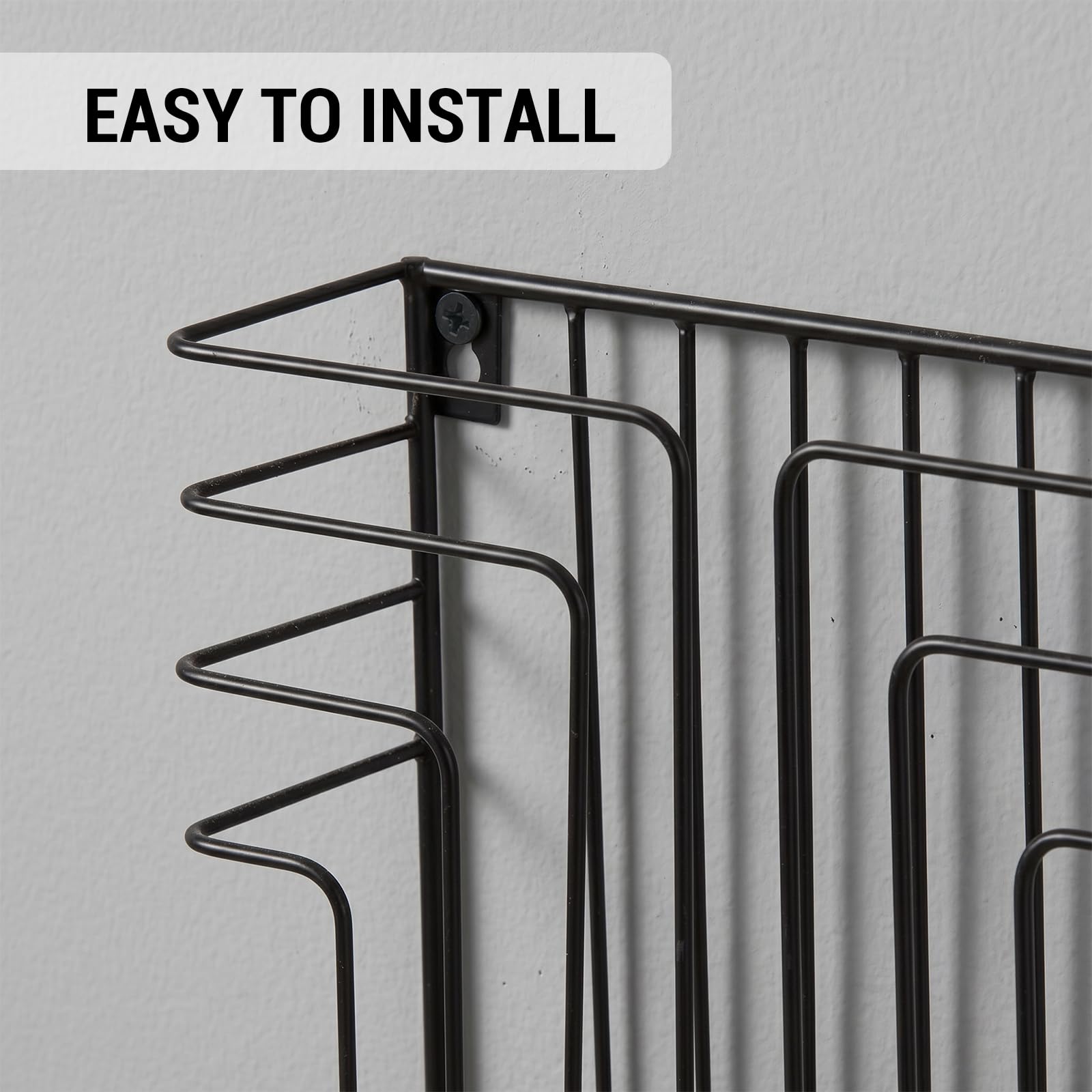 MyGift Black Metal Wire Wall Mounted Magazine File Holder Organizer Rack