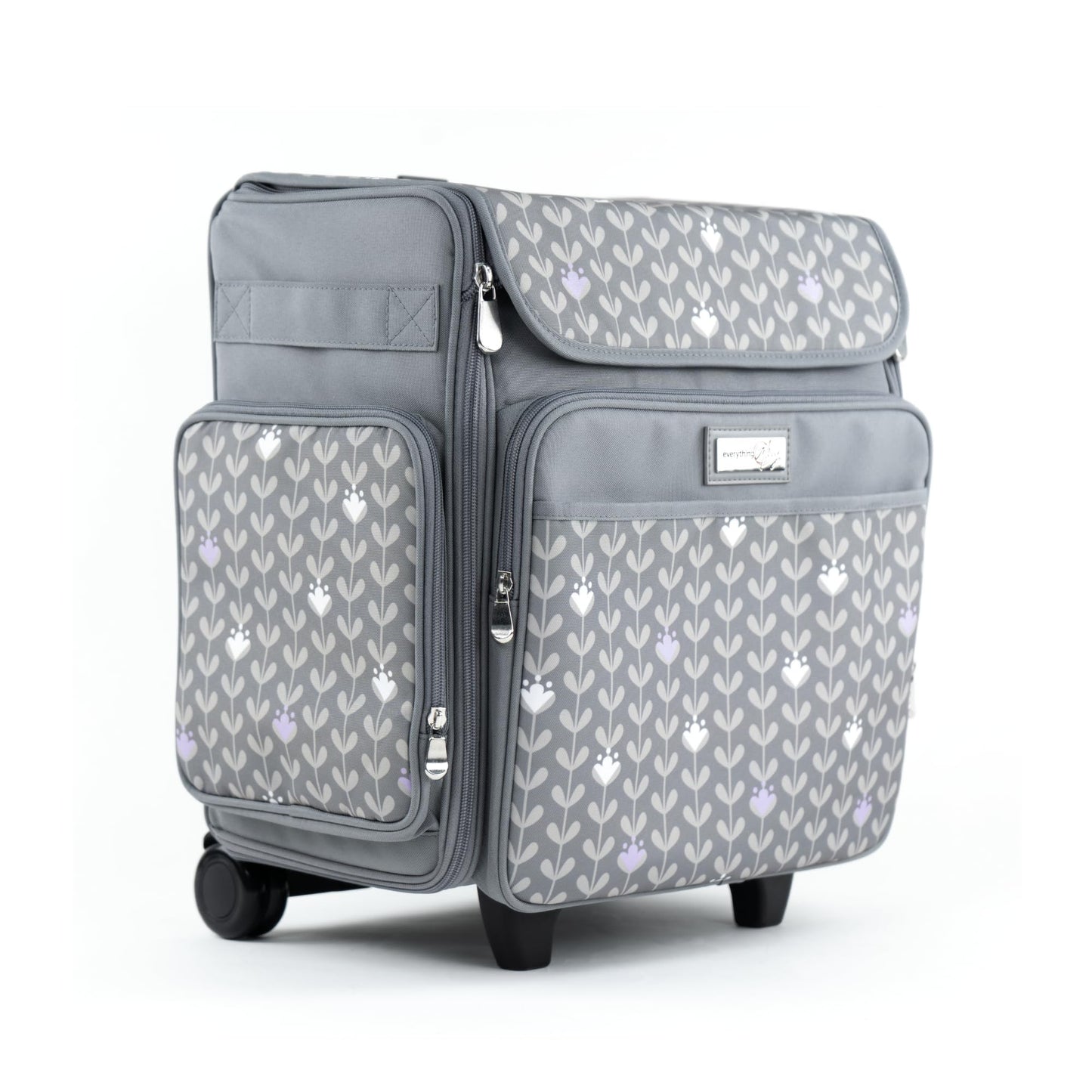 Everything Mary Rolling Scrapbook Tote – Grey Dots Foldable Craft Organizer Tote for Scrapbooking