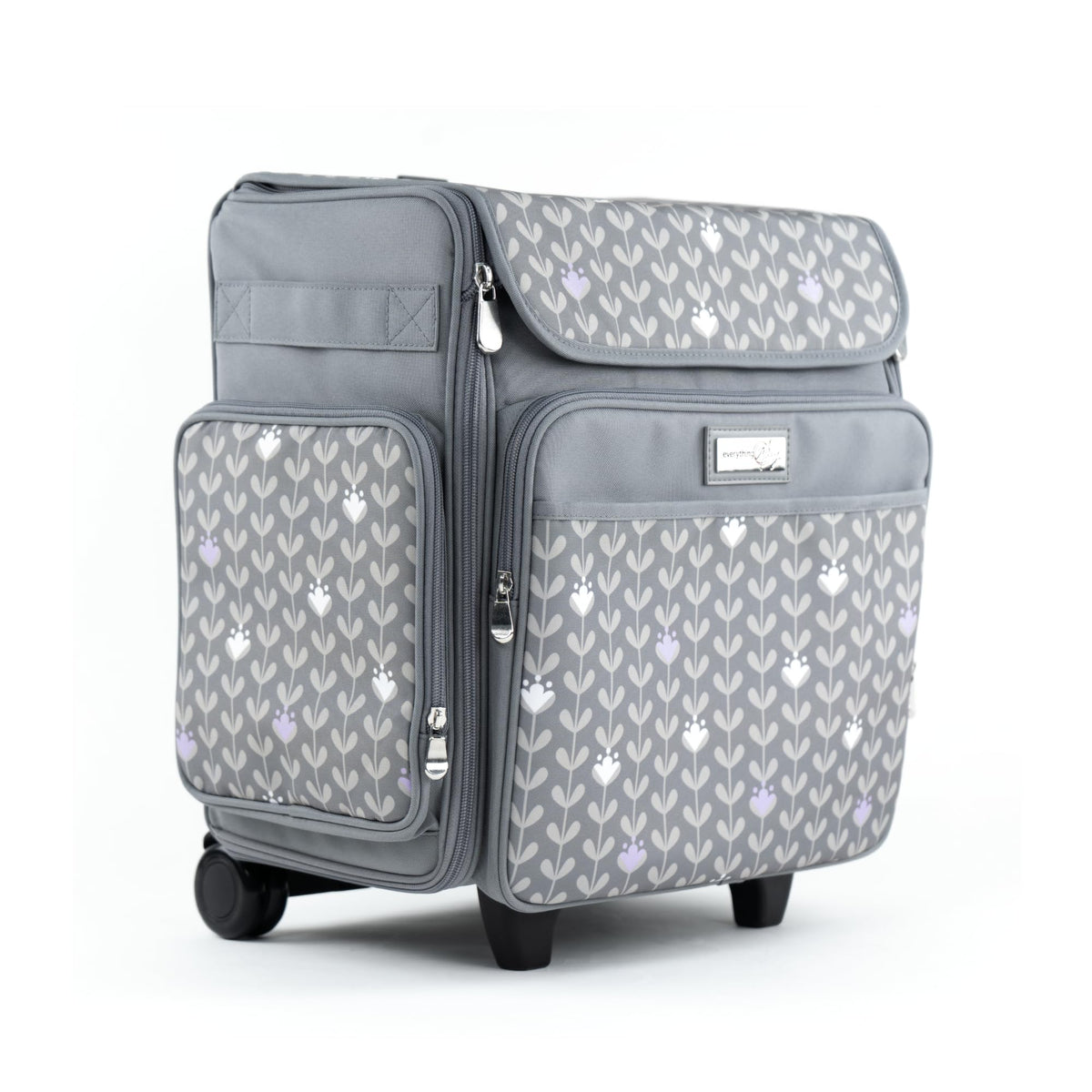 Everything Mary Rolling Scrapbook Tote – Grey Dots Foldable Craft Organizer Tote for Scrapbooking