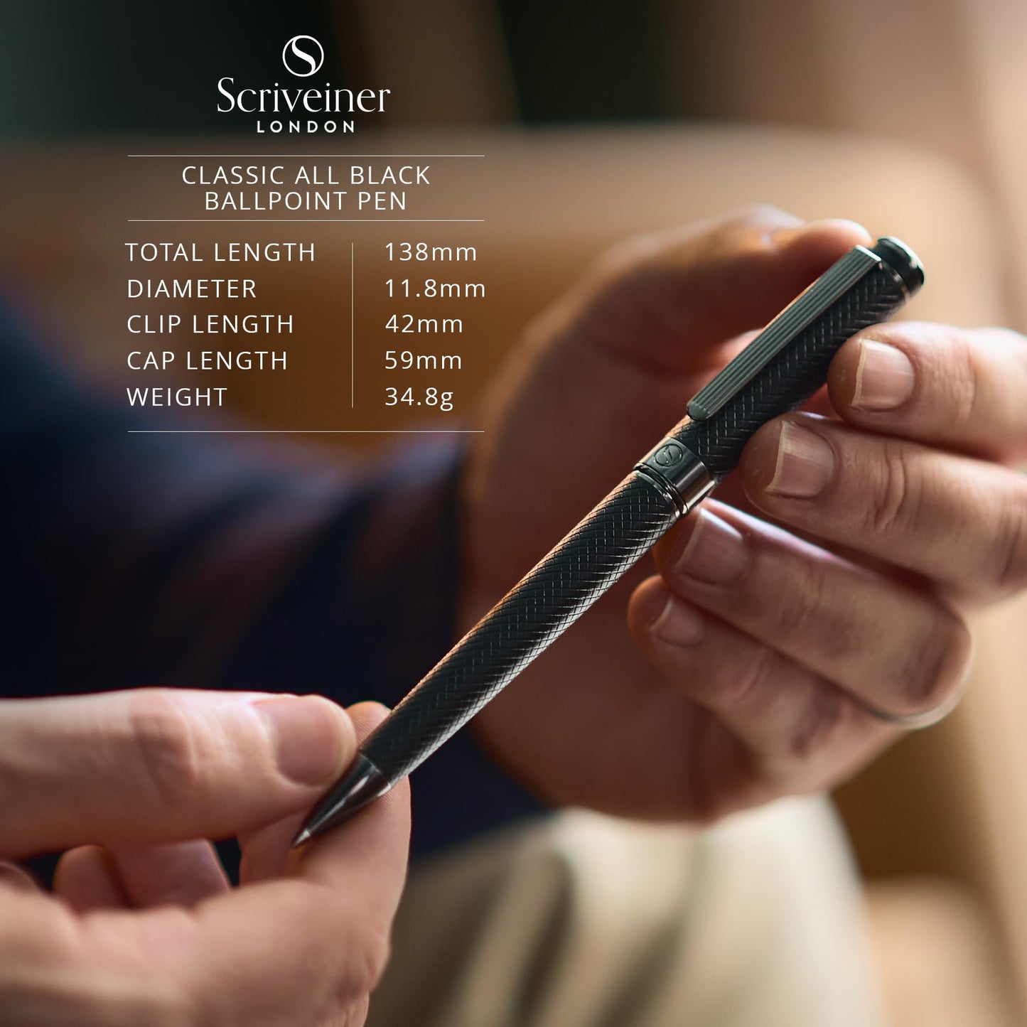 Scriveiner All Black Ballpoint Pen -Stunning Luxury All Metal Matt Black Pen, Schmidt Black Refill