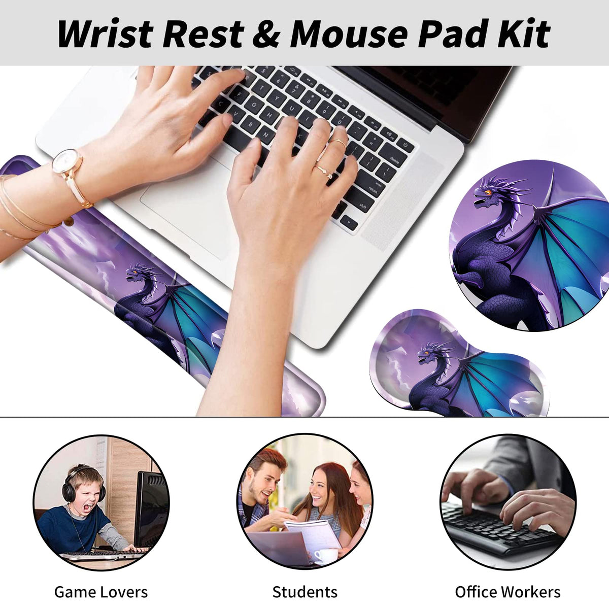 JYCUHTCL Mouse Pad Wrist Support Keyboard Wrist Rest Combo+Cup Coaster [4-in-1], Easy Typing Pain