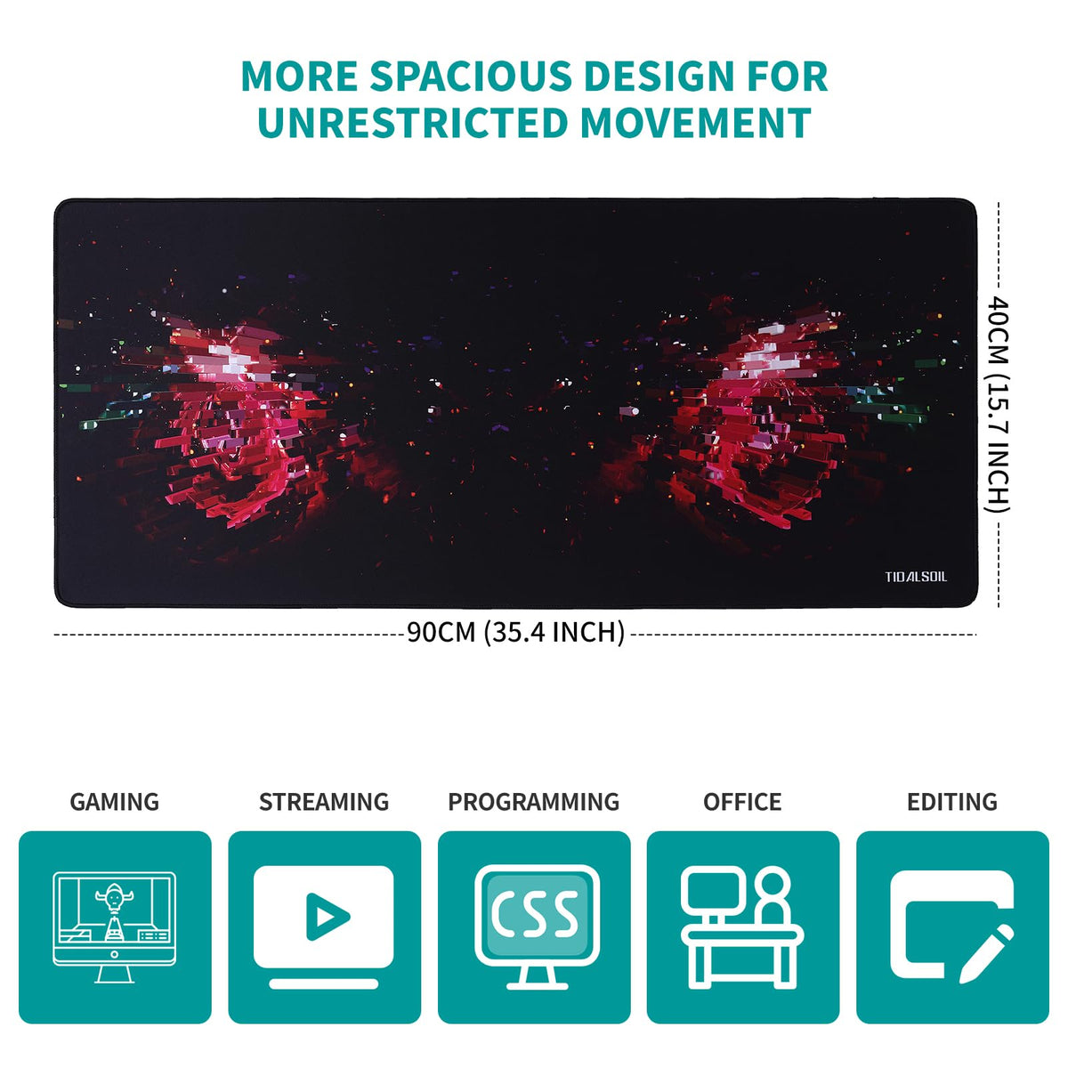 TIDALSOIL XXL Gaming Mouse Pad, 35.4x15.7 in Extended Desk Mat