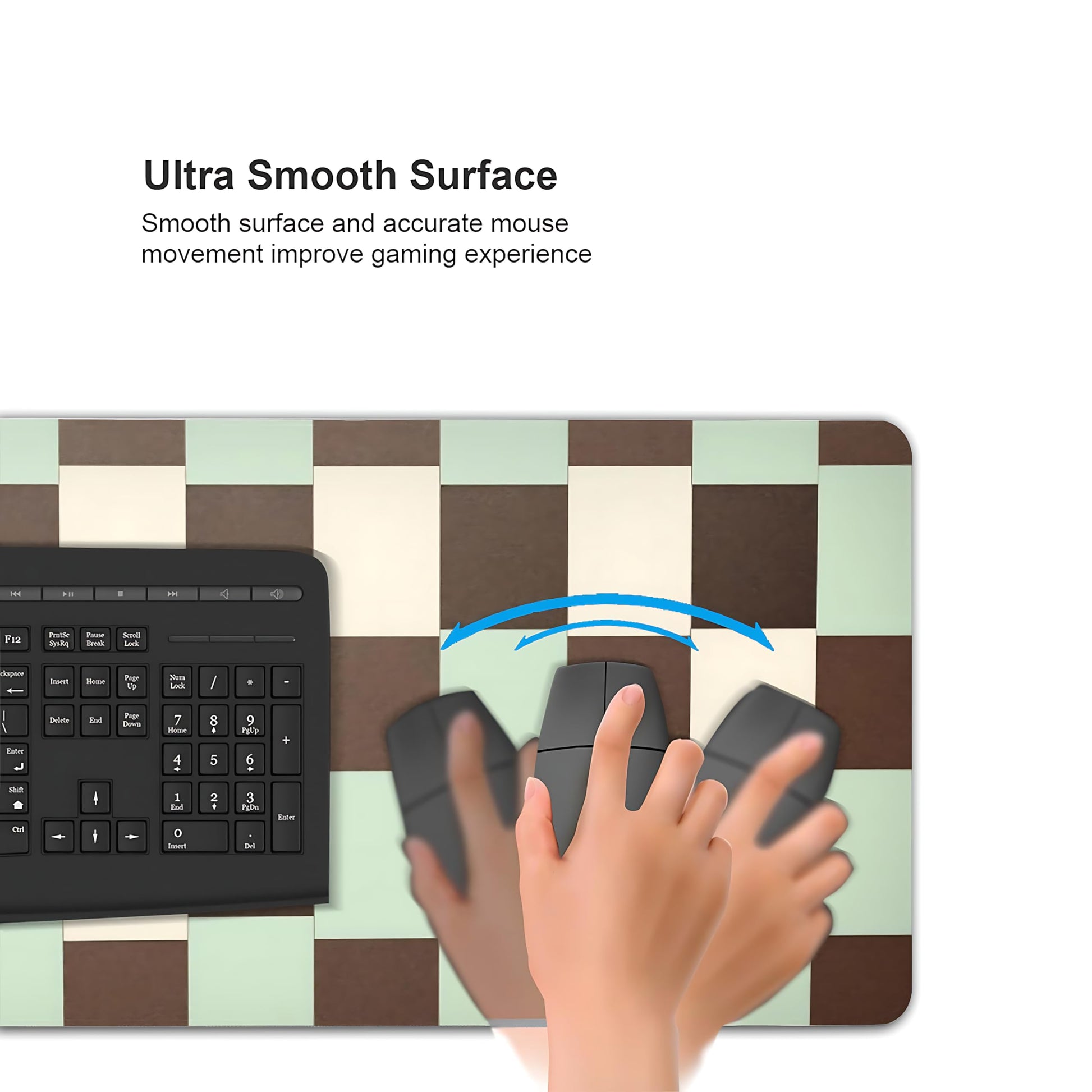 Cute Aesthetic Checkered Gaming Mouse Pad, Morandi Boho Desk Mat with Anti-Slip Base & Stitched