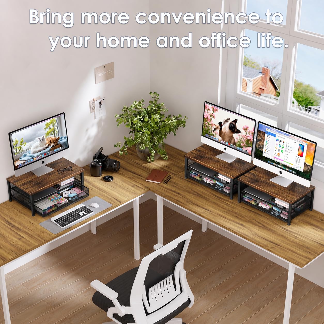 OPNICE Computer Monitor Stand Riser, Desk Organizer with Drawer, Printer & Laptop Stand, Office