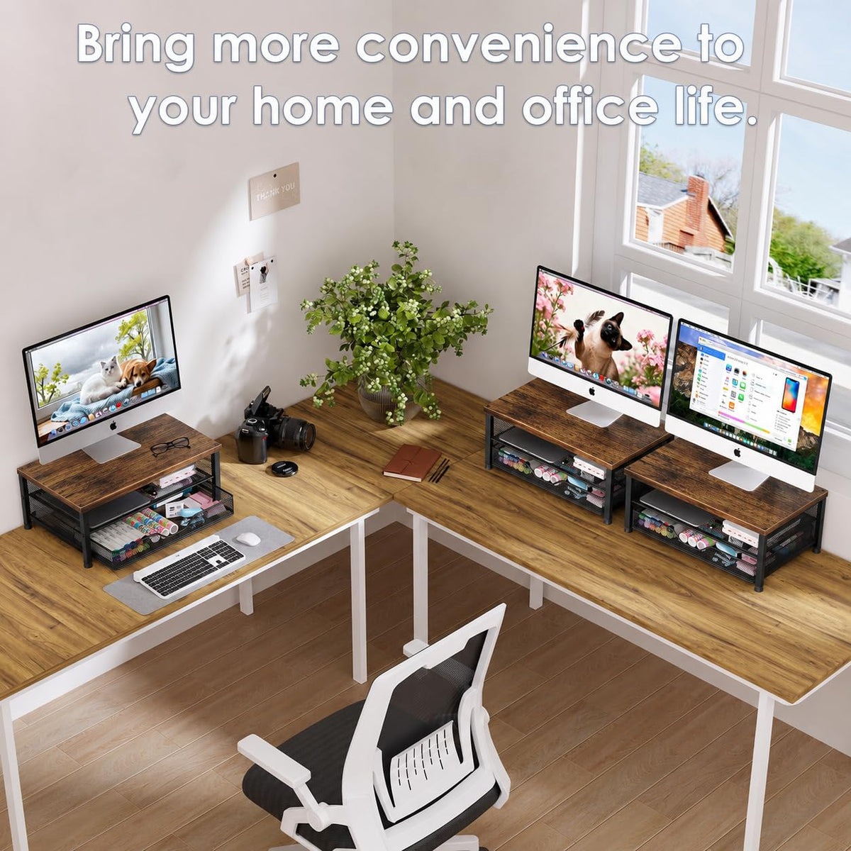 OPNICE Computer Monitor Stand Riser, Desk Organizer with Drawer, Printer & Laptop Stand, Office