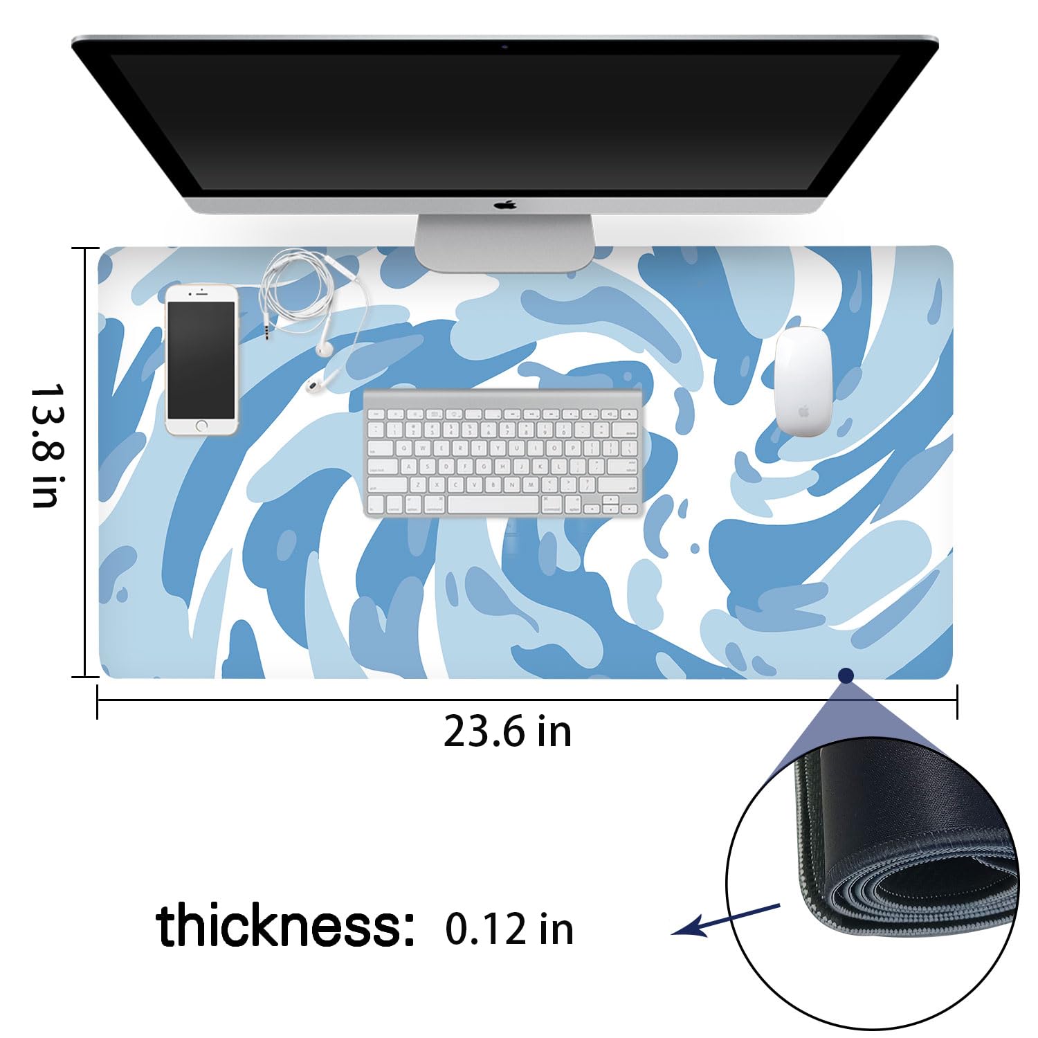 Fluid Pattern XL Mouse Pad, Thick Waterproof Desk Mat with Stitched Edge